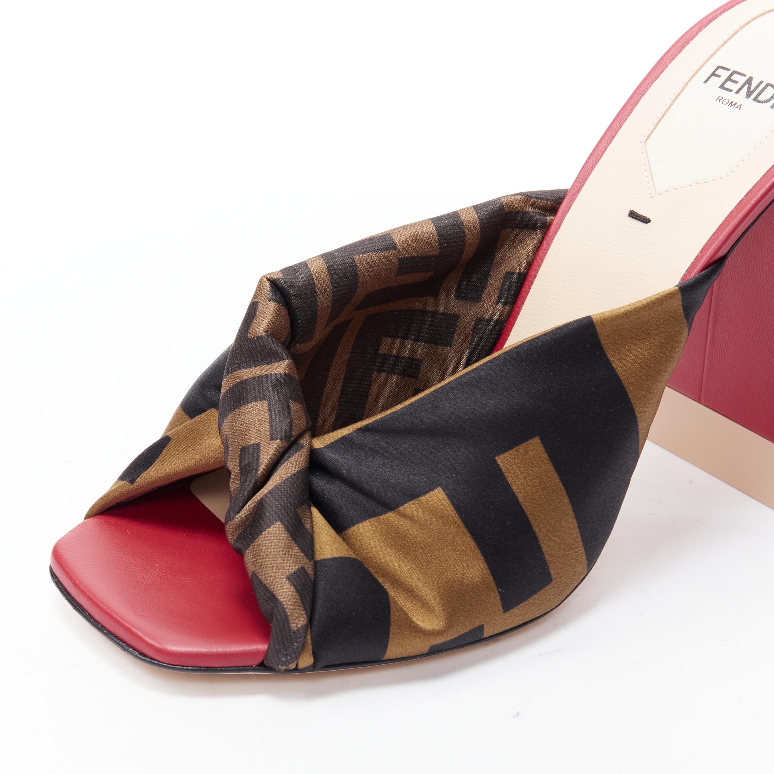 new FENDI Silk Sabot Zucca FF monogram twist red block heel mule EU38 In New Condition In Hong Kong, NT