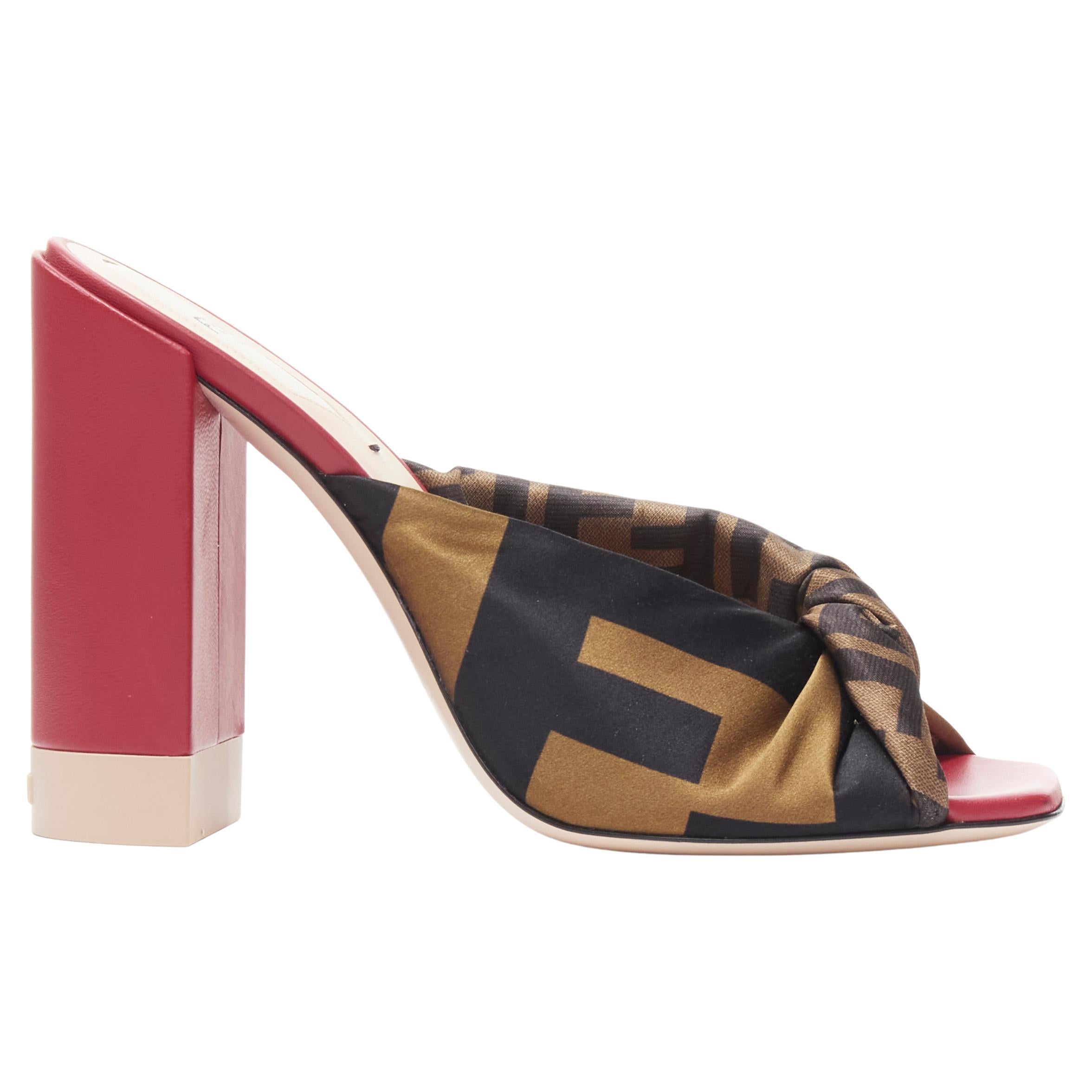 new FENDI Silk Sabot Zucca FF monogram twist red block heel mule EU38