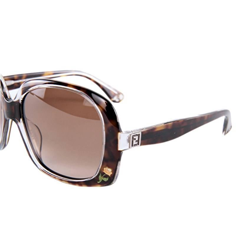Women's New Fendi Tortoise with Rose Inlaid Sunglasses With Case