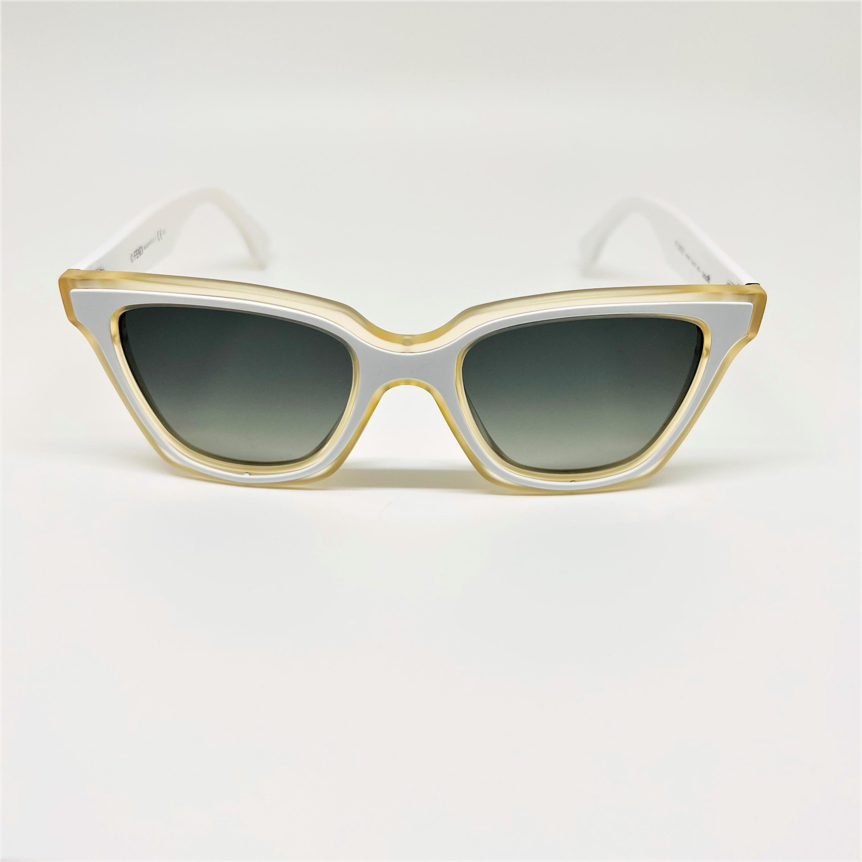 Women's New Fendi White Wayfarer Sunglasses with Case