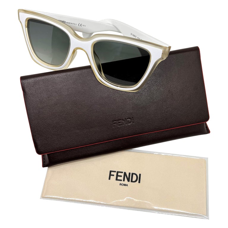 New Fendi White Wayfarer Sunglasses with Case For Sale at  display picture 1