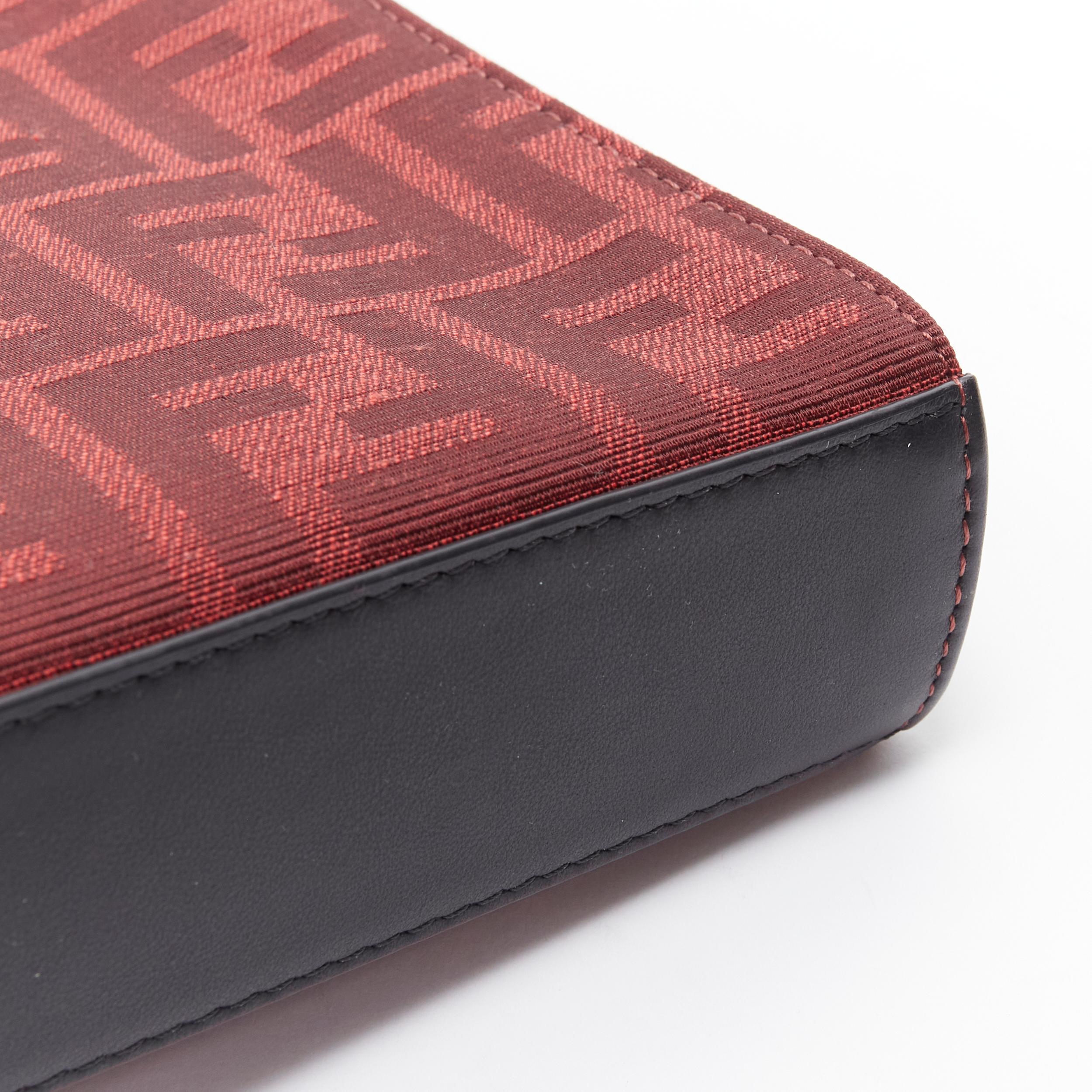 Men's new FENDI Zucca FF monogram red canvas black leather zip clutch bag For Sale