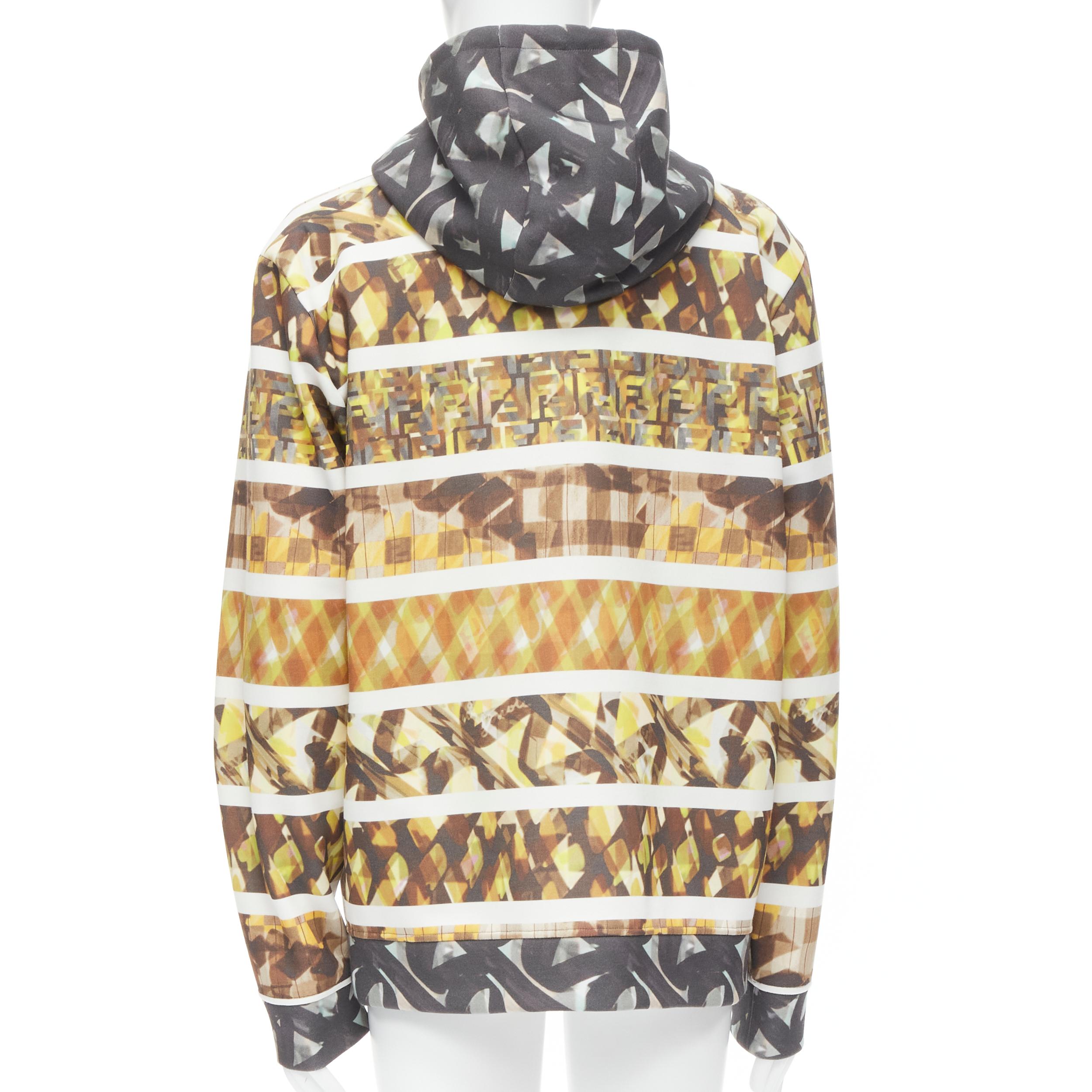 new FENDI Zucca monogram abstract print colorblock cotton hoodie XXL In New Condition In Hong Kong, NT