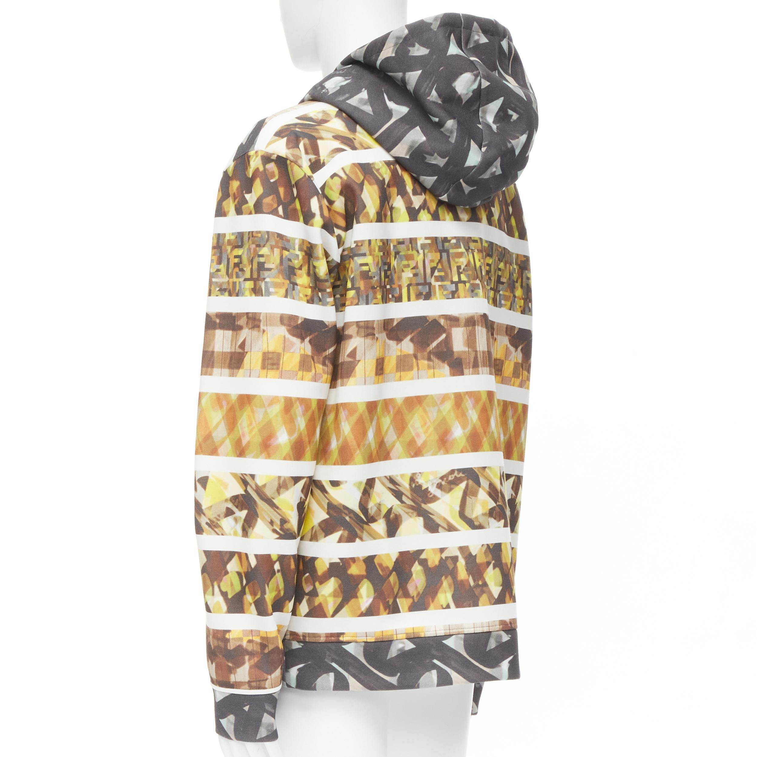 Men's new FENDI Zucca monogram abstract print colorblock cotton hoodie XXL
