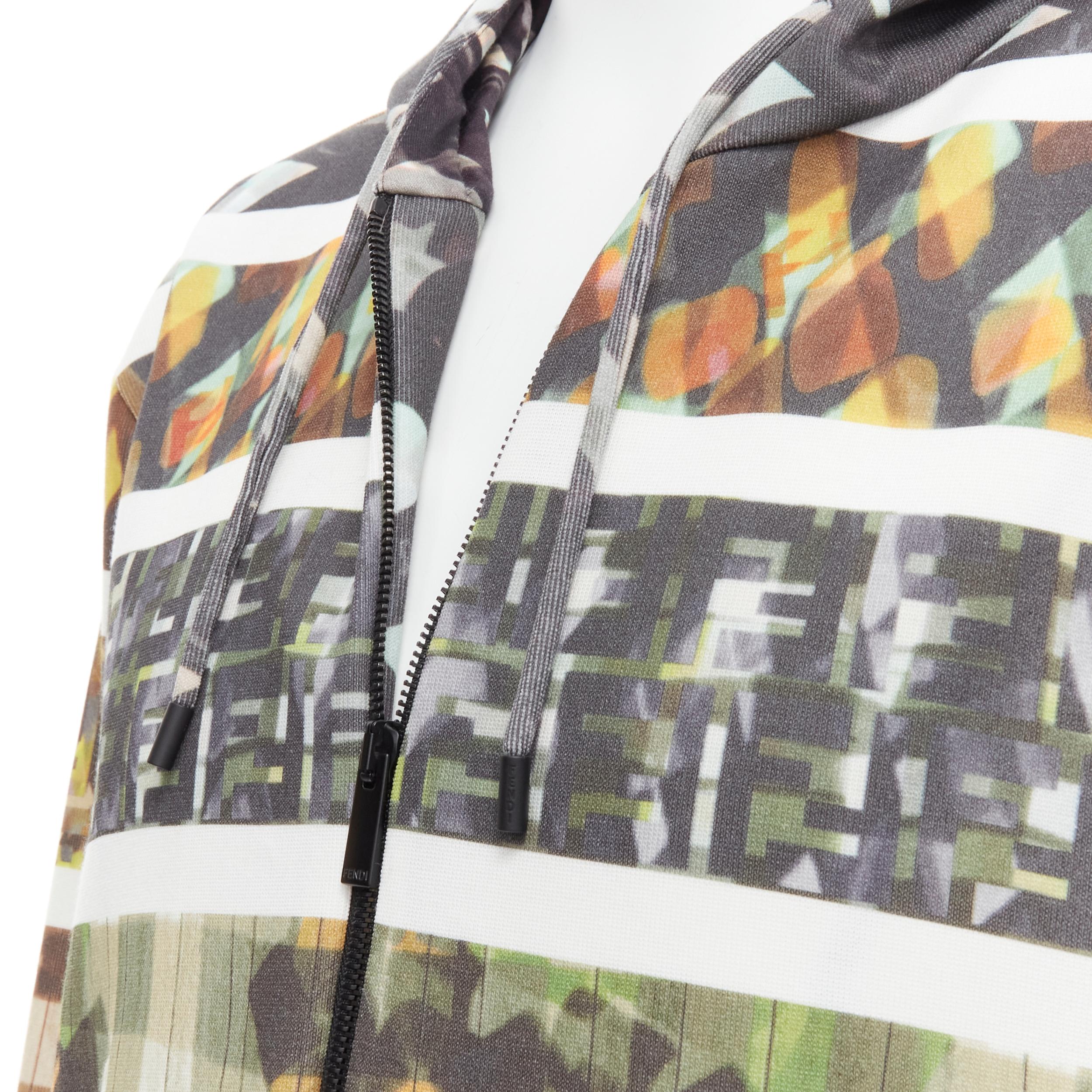 new FENDI Zucca monogram abstract print colorblock cotton hoodie XXL 1