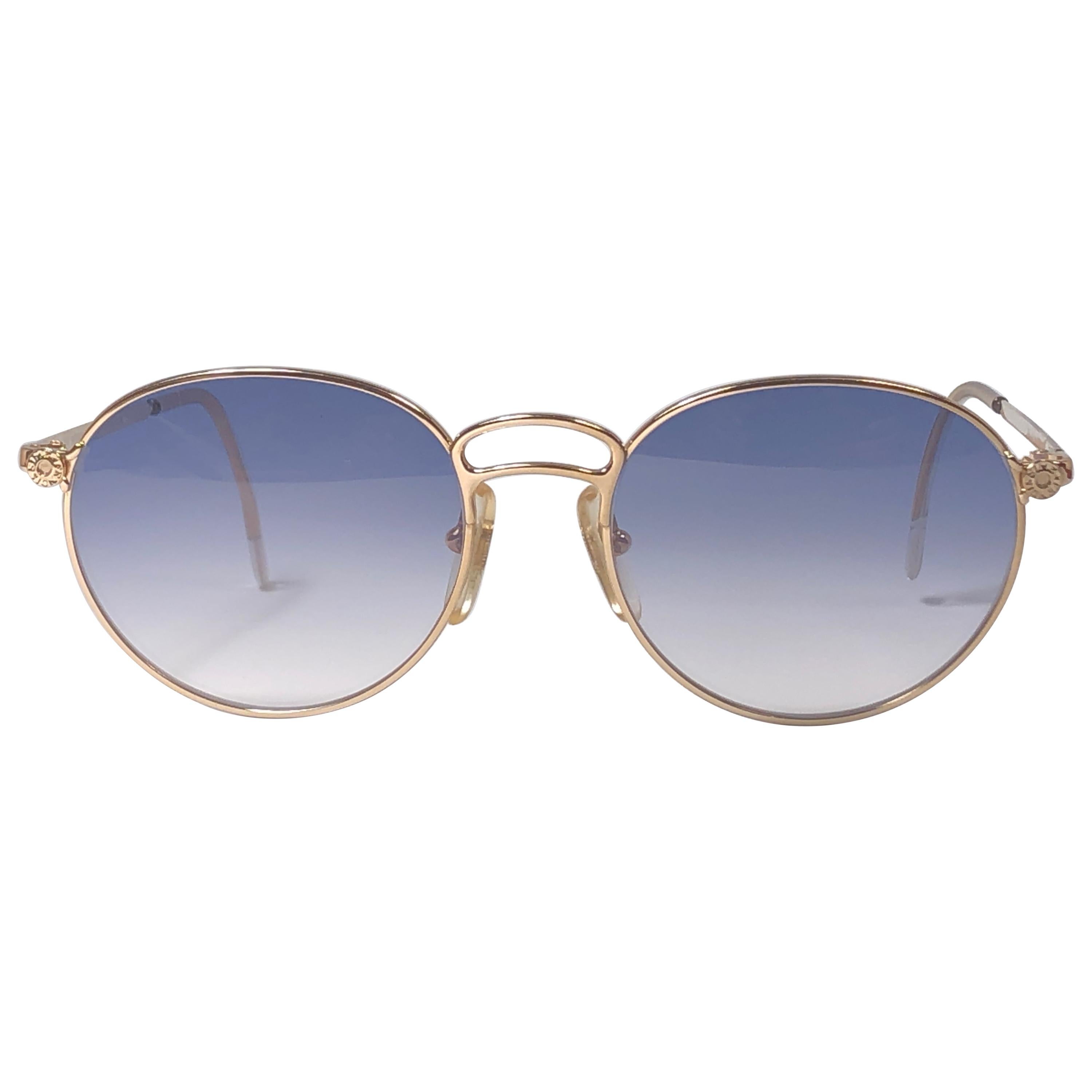 New Fendissime Gold Blue Gradient Lenses Sunglasses 1990's Italy For Sale