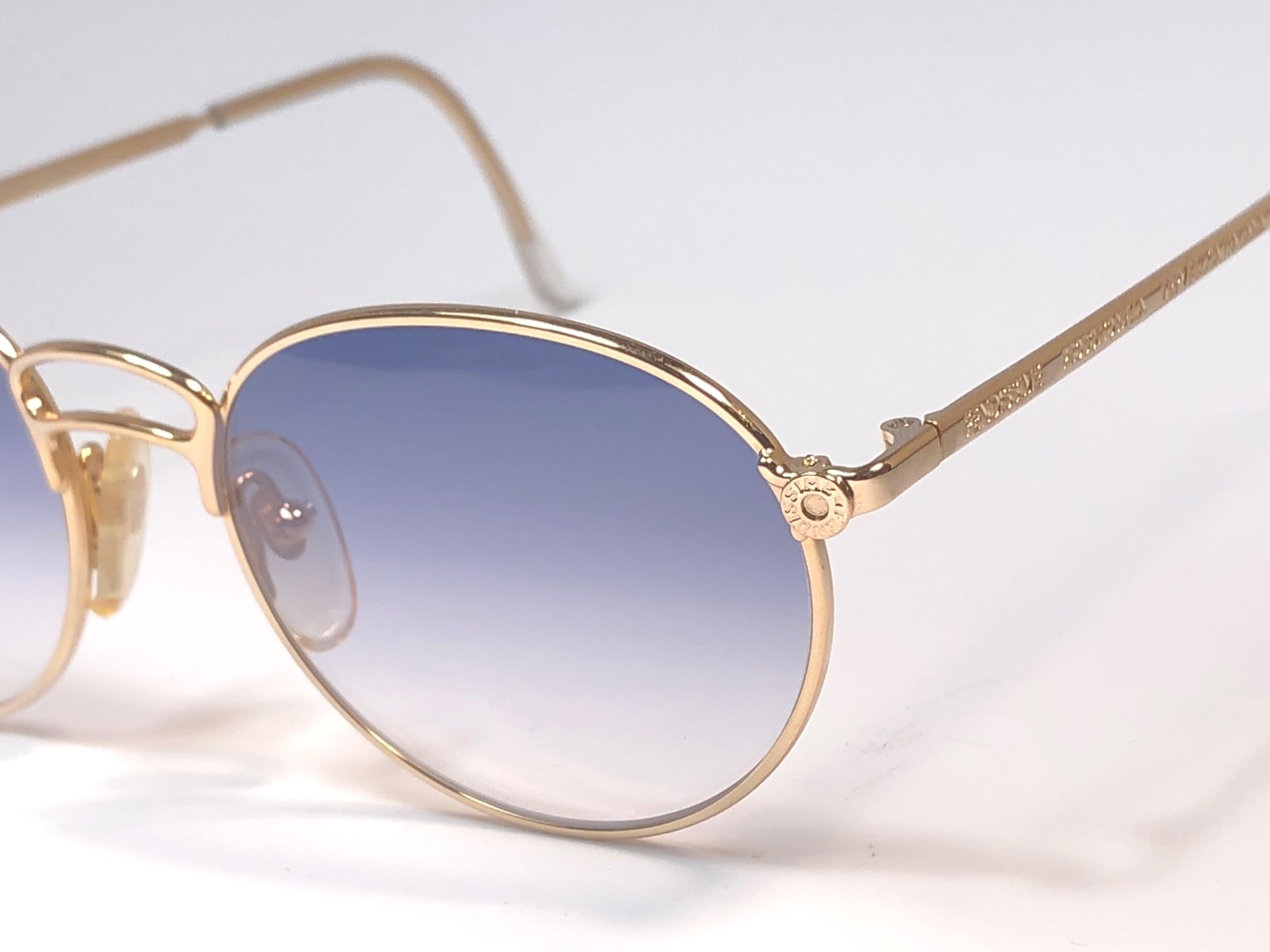 Gray New Fendissime Gold Blue Gradient Lenses Sunglasses 1990's Italy For Sale