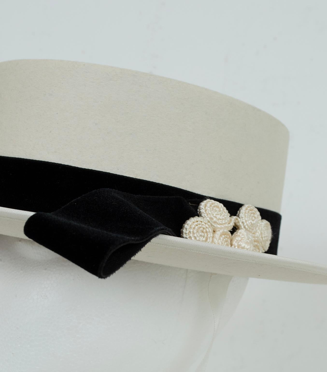 New Fernandez y Roche Ivory Gaucho Hat w Passementerie Band, Madrid – L, 1950s For Sale 3