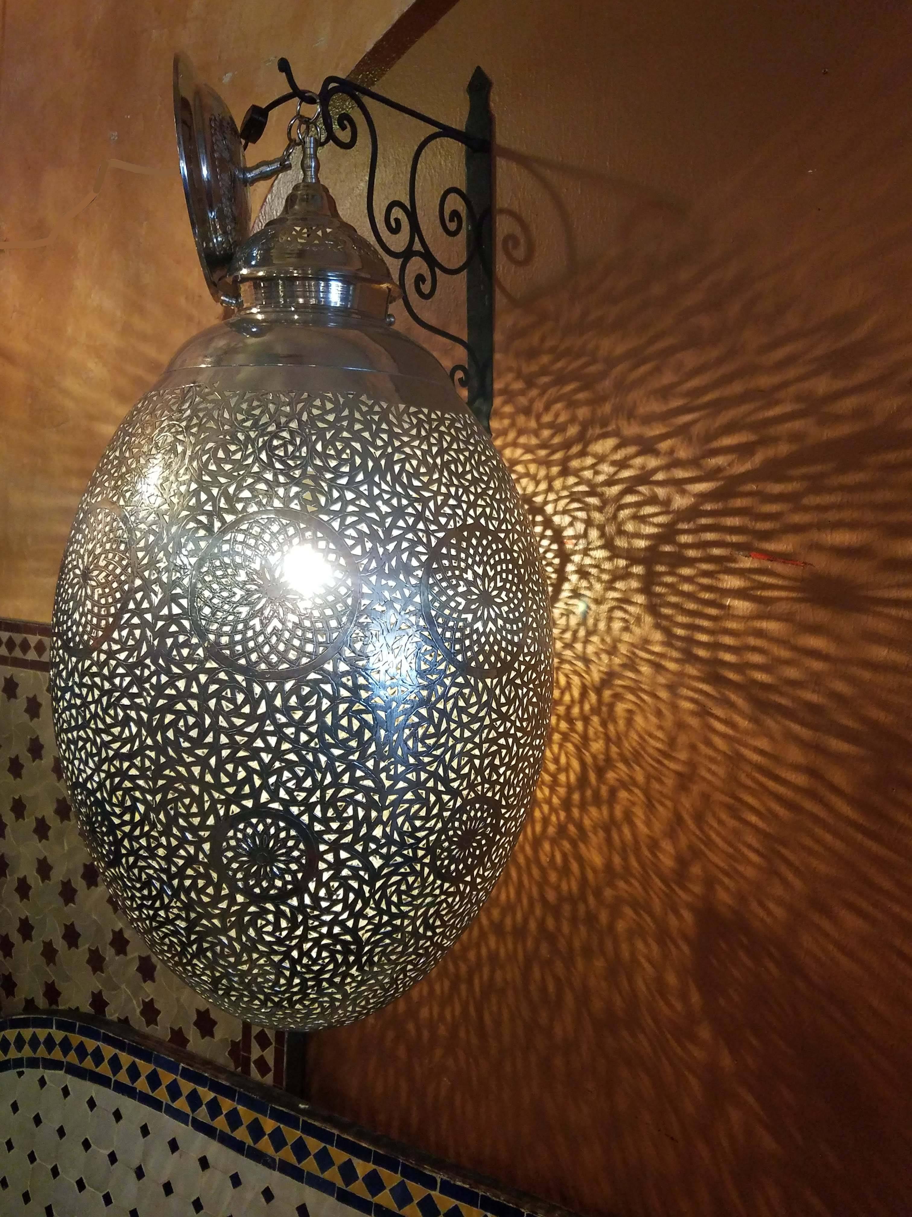 Beautiful exotic Moroccan oversize egg shape copper lantern measuring approximately 30