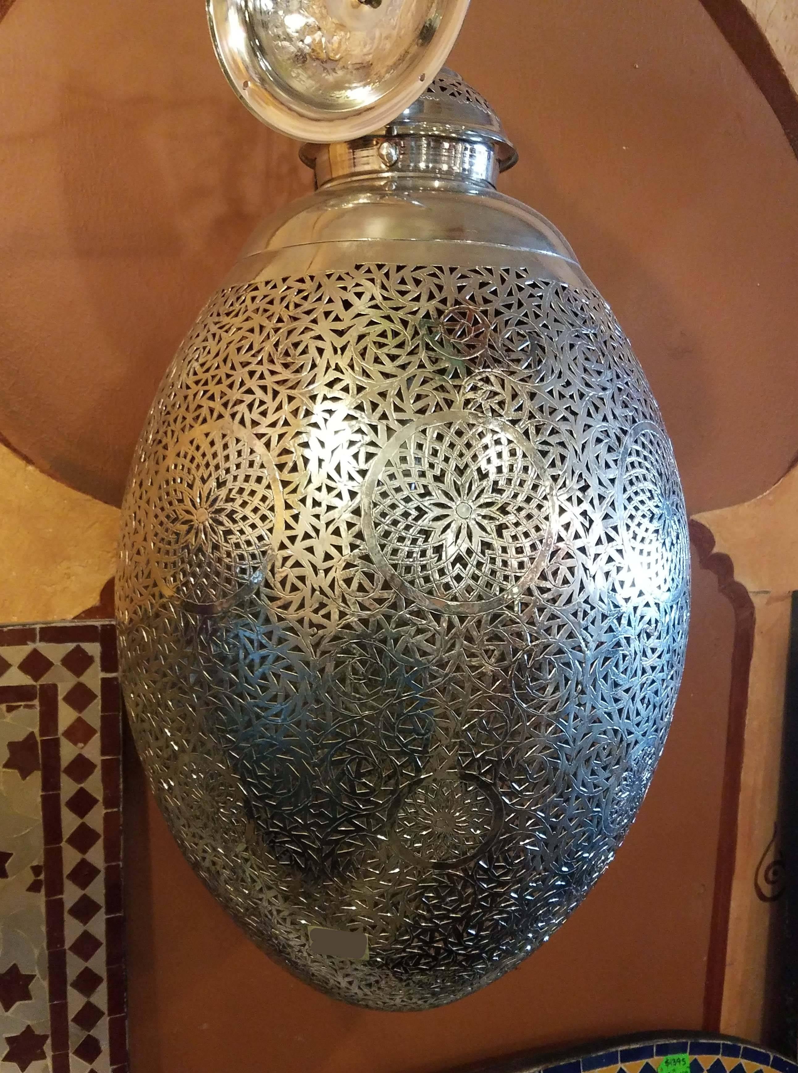 Contemporary New Fez Moroccan Lantern, Copper, Egg Shape For Sale