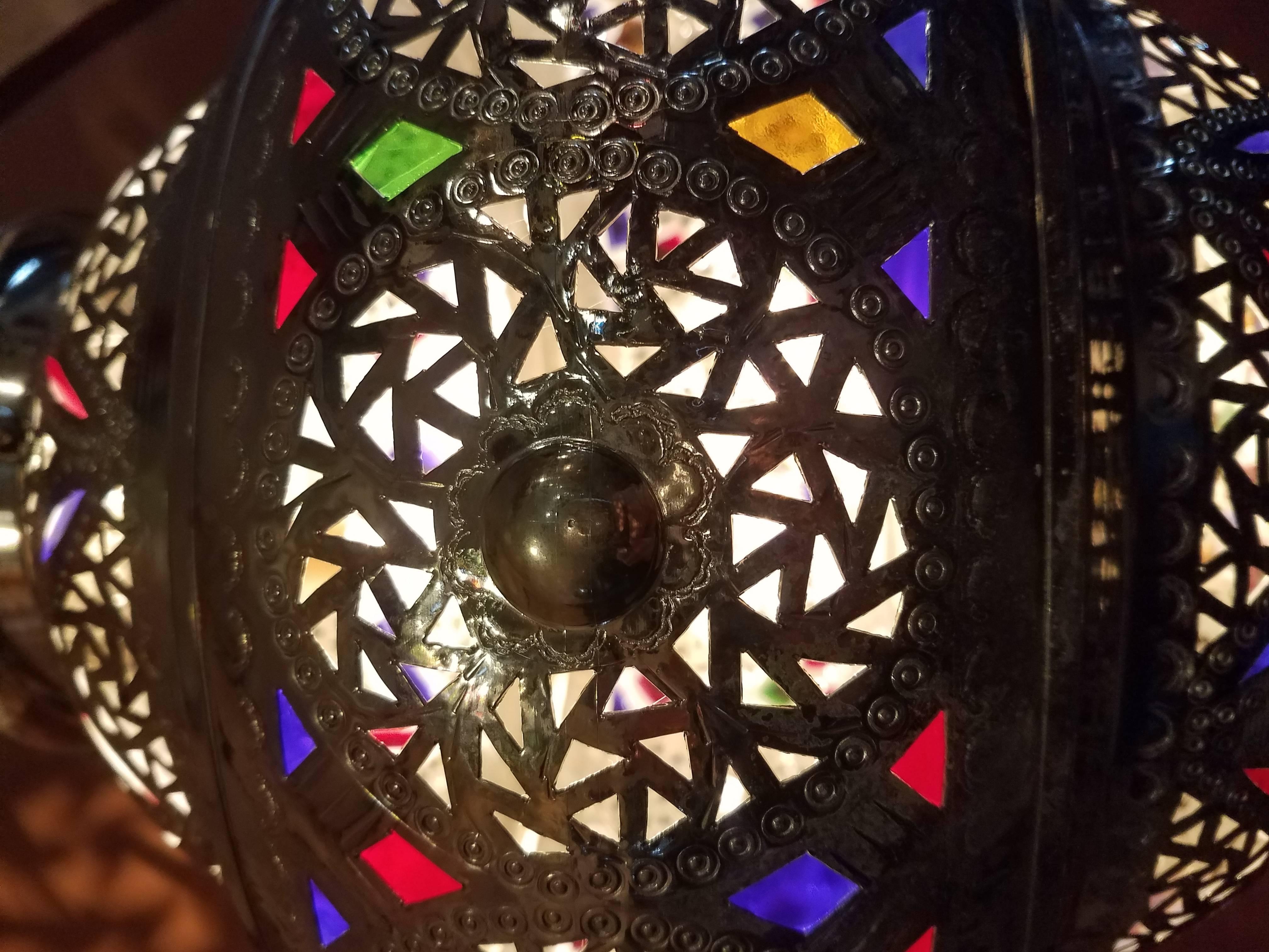 New Fez Moroccan Lantern, Copper, Silver Look In Excellent Condition For Sale In Orlando, FL