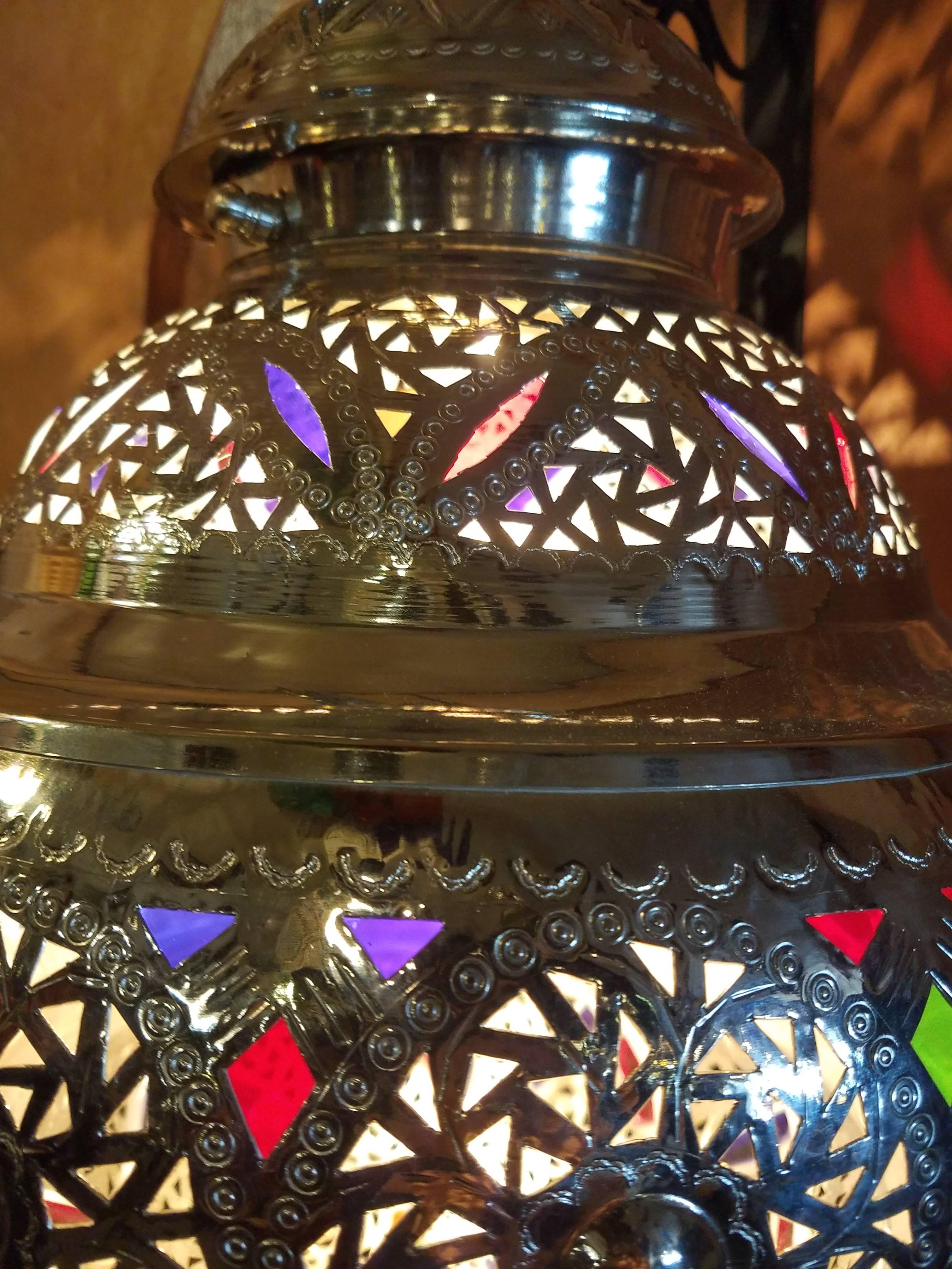New Fez Moroccan Lantern, Copper, Silver Look For Sale 1