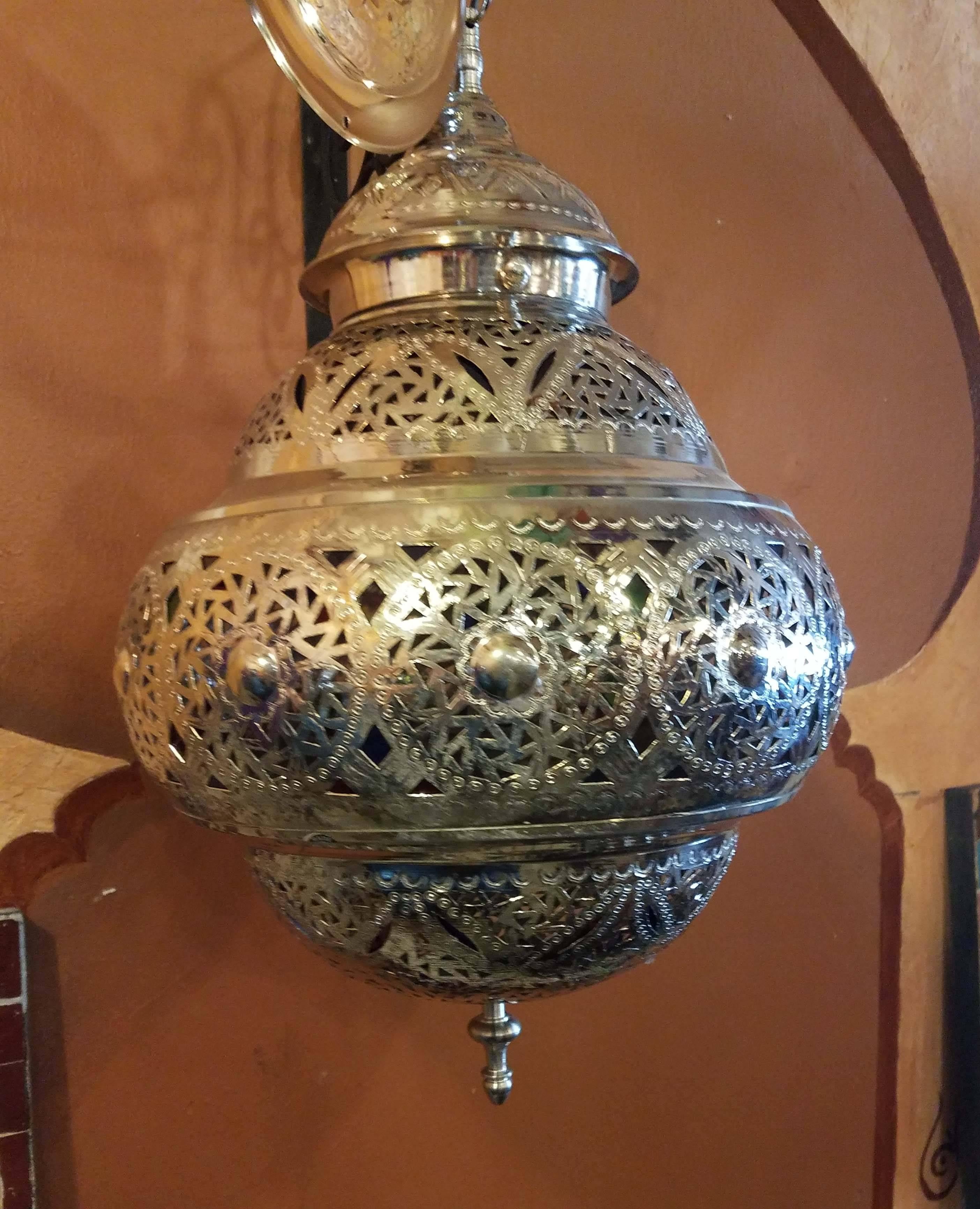 New Fez Moroccan Lantern, Copper, Silver Look For Sale 2