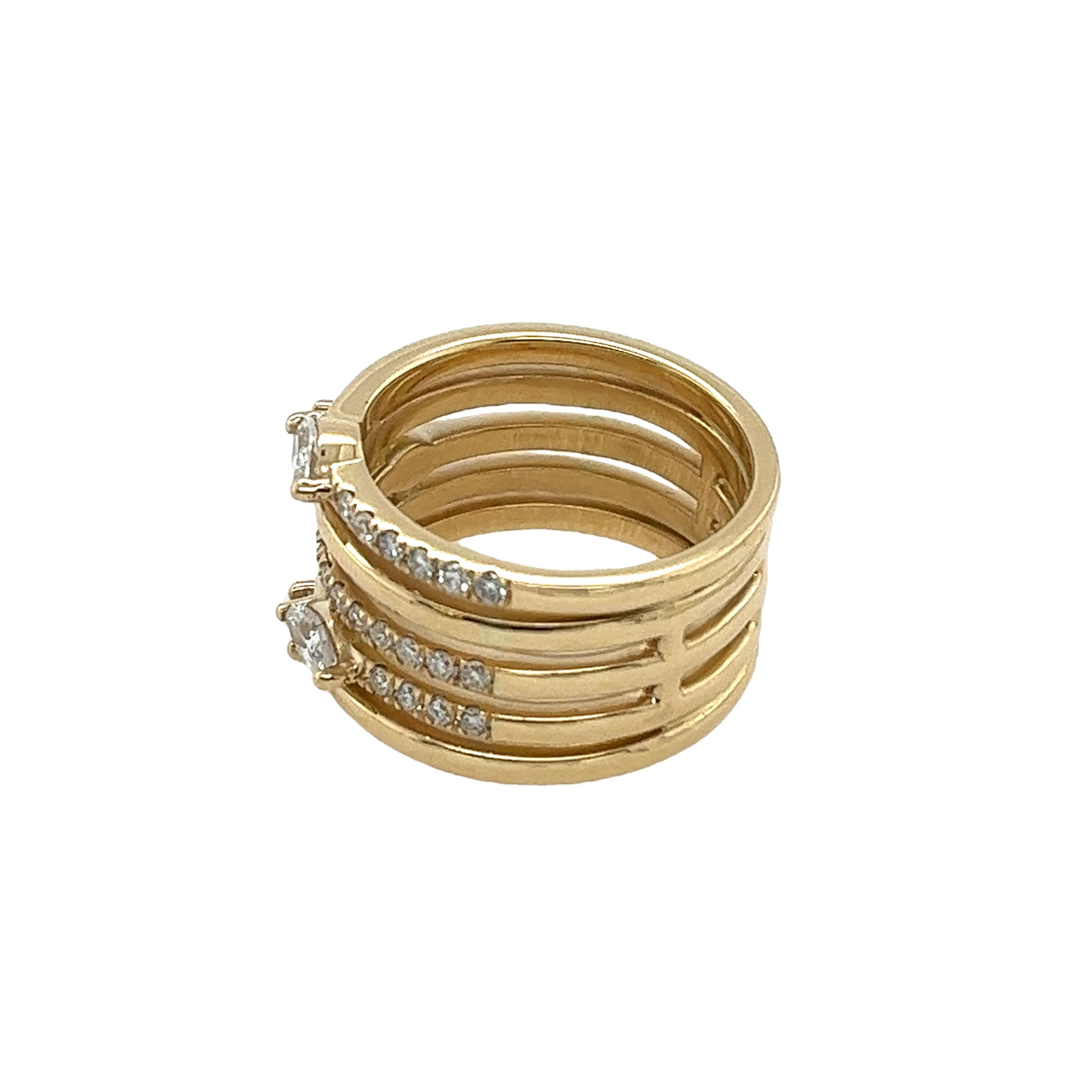 Round Cut New Fine Quality 5 Row 14ct Yellow Gold Dress Ring, with 1.15ct Diamonds For Sale