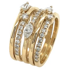 Nueva sortija de oro amarillo de 14 ct de 5 filas, con diamantes de 1,15 ct