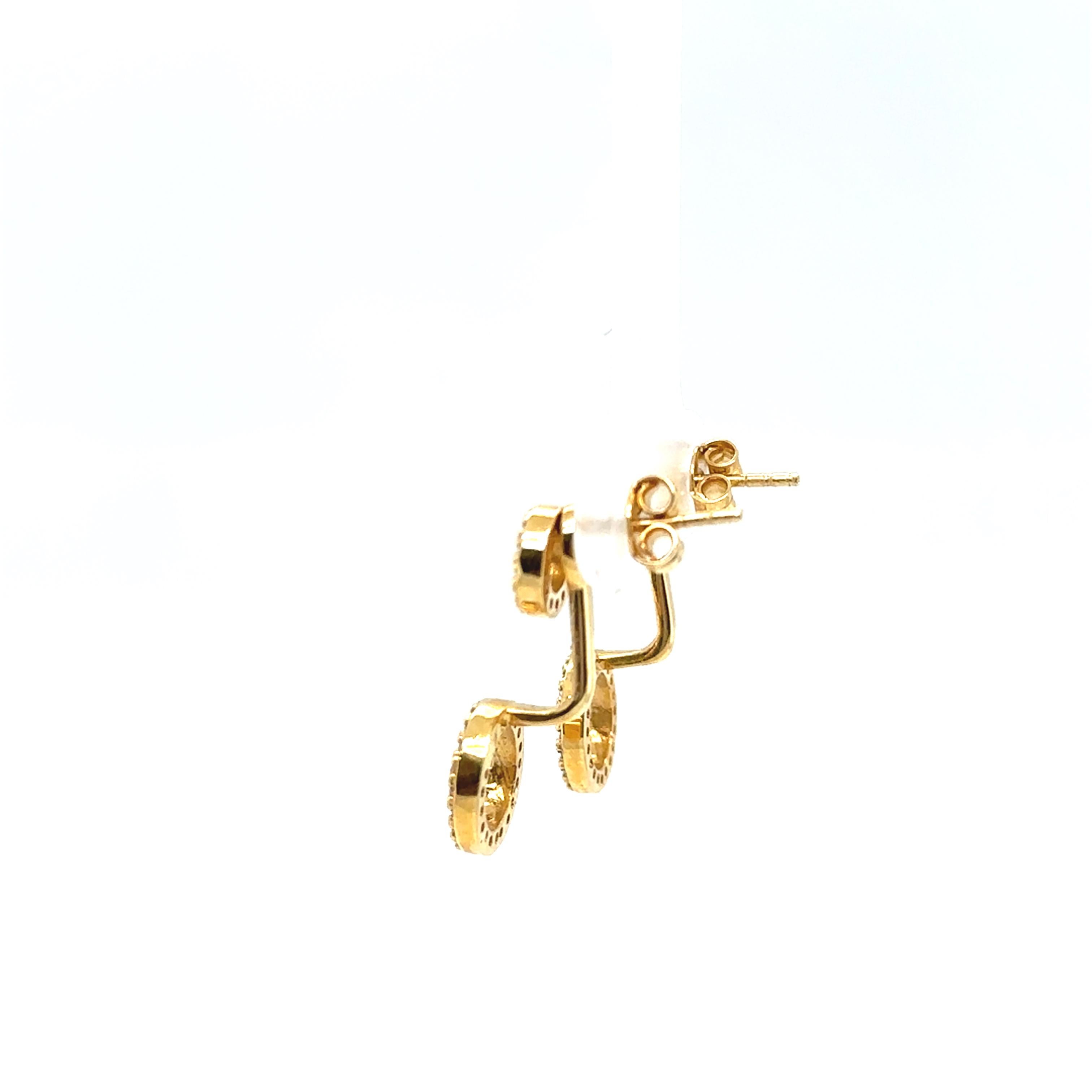 Round Cut New Fine Quality Drops & Studs Earring with Diamonds in 18ct Yellow Gold For Sale