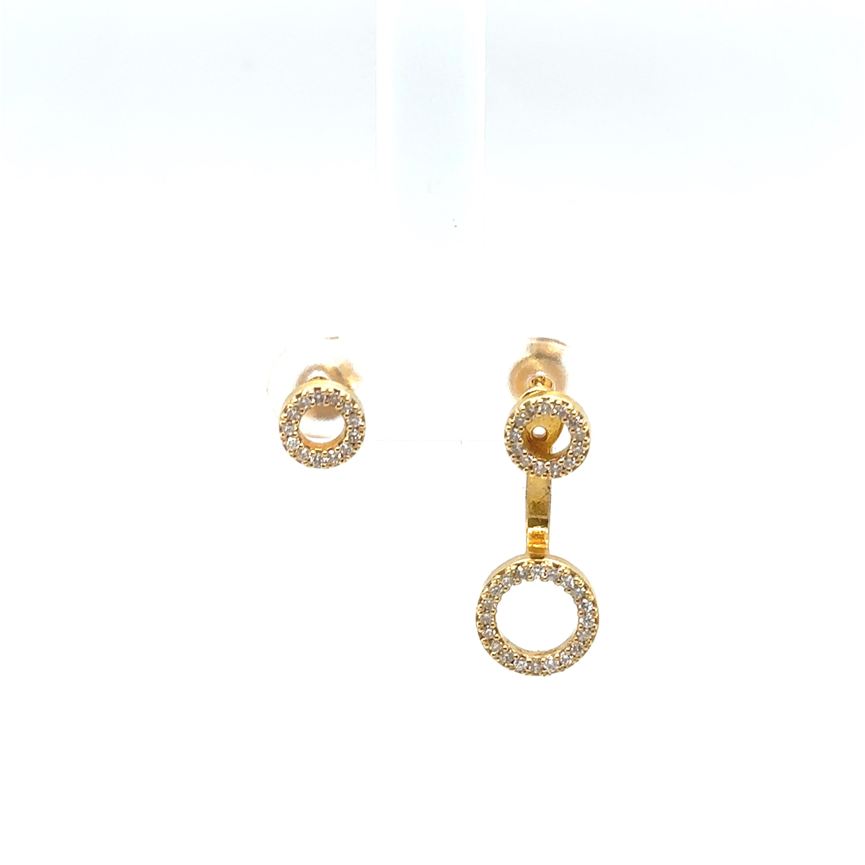 New Fine Quality Drops & Studs Earring with Diamonds in 18ct Yellow Gold In New Condition For Sale In London, GB