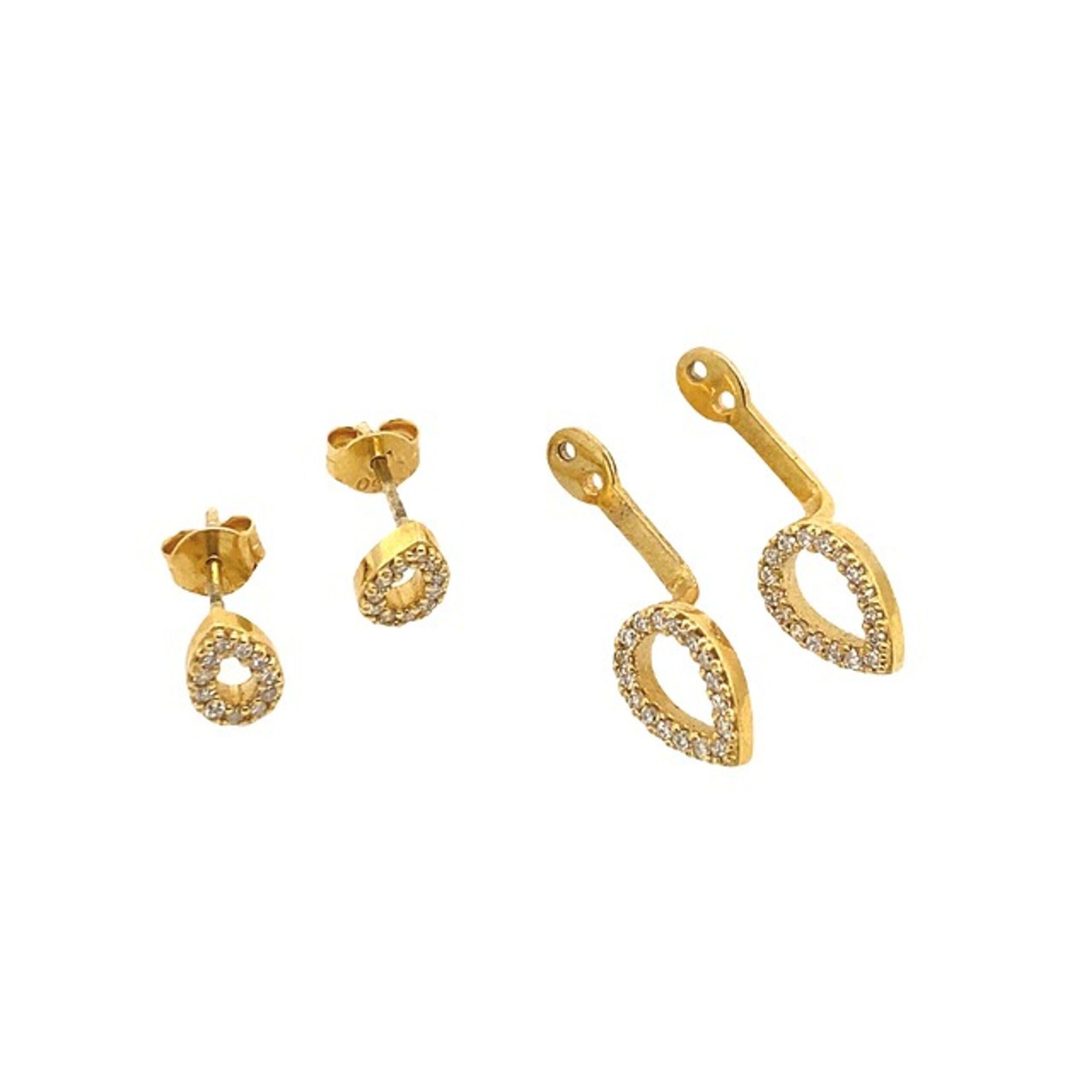 Round Cut New Fine Quality Drops & Studs Earrings Set with Diamonds in 18ct Yellow Gold For Sale