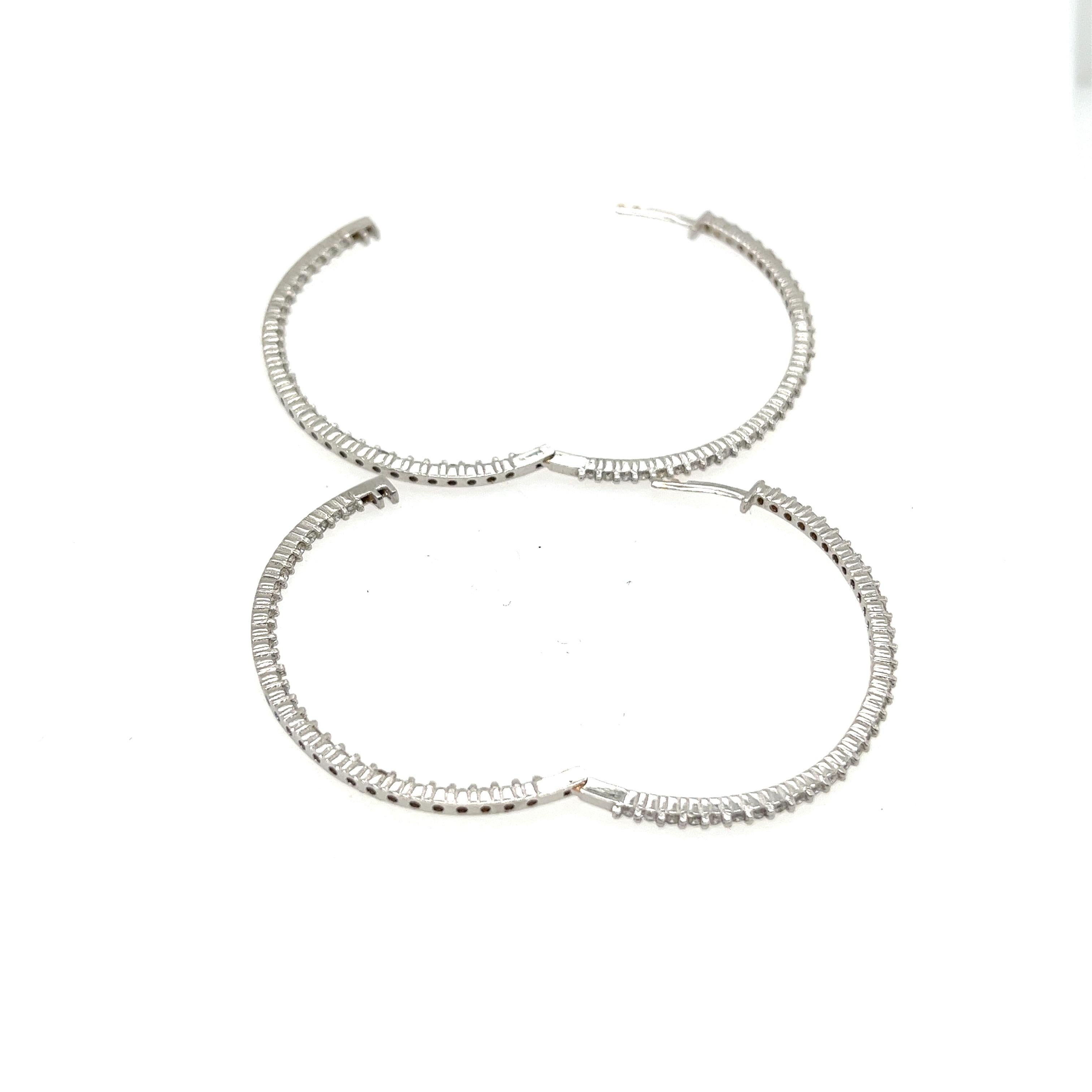 Women's New Fine Quality Hoop Earrings Set with 2.75ct of Diamonds in 18ct White Gold For Sale