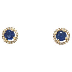 New Fine Quality Matching 0.50ct Sapphire in 18ct Yellow Gold Halo