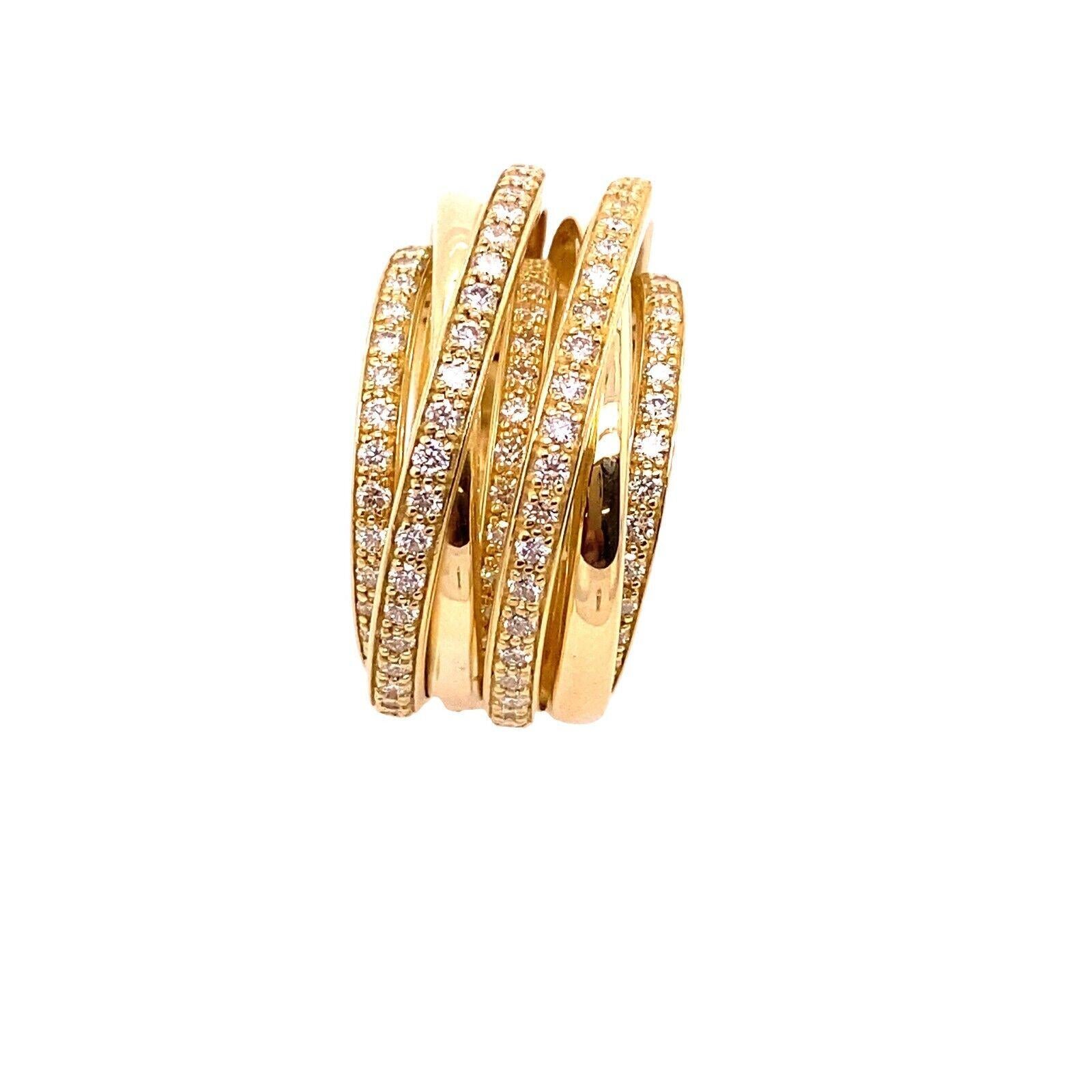 This is a multi strand 18ct Yellow Gold dress ring with 1.76ct Diamonds, which is very beautiful, elegant and fashion. 

Additional Information: 
Total Diamond Weight: 1.76ct White Diamond
Colour: F
White Diamond Clarity: VS
Width of Band: