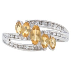 New Five-Stone Citrine Bypass Ring, 10k Gold Diamond Accents Marquise .59ctw