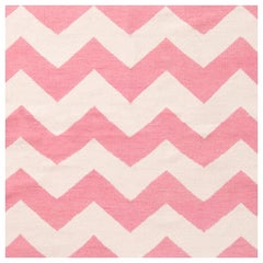 New Flat-Weave Pink and White Cotton Rug