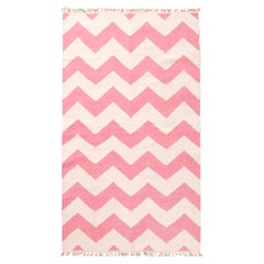 New Flat-Weave Pink and White Cotton Rug