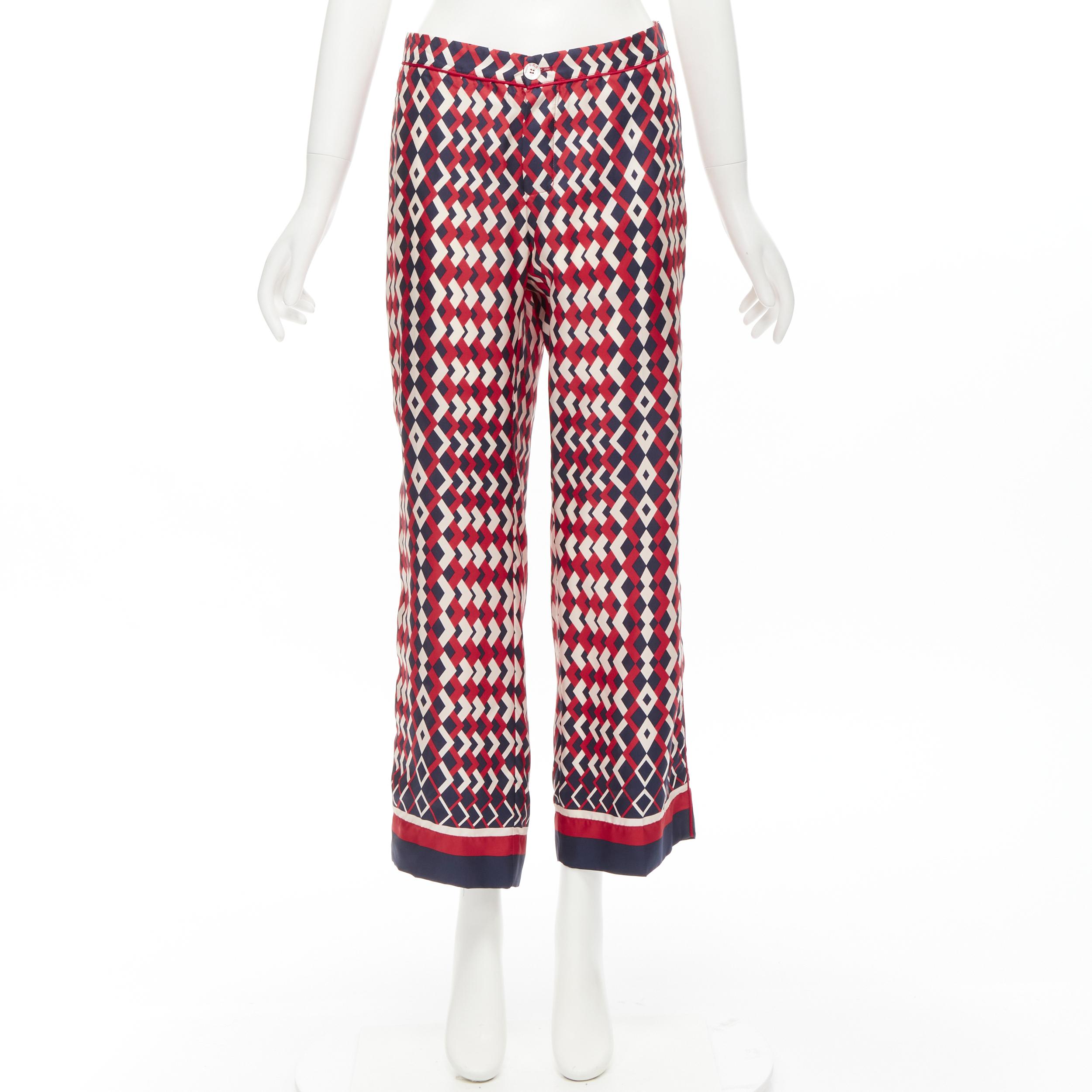 new FOR RESTLESS SLEEPER FRS 100% silk blue red geometric print pants L 4