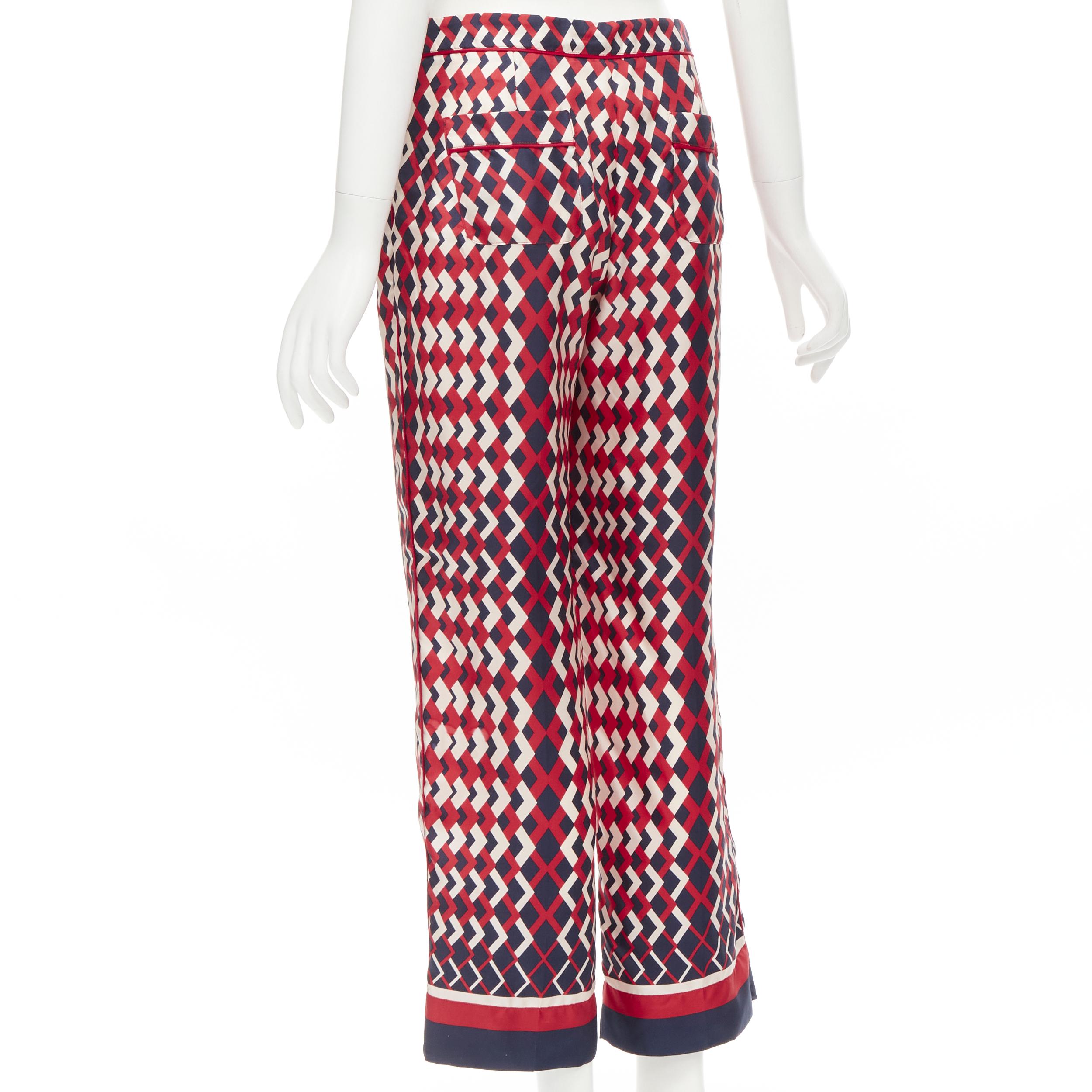 new FOR RESTLESS SLEEPER FRS 100% silk blue red geometric print pants L In New Condition For Sale In Hong Kong, NT