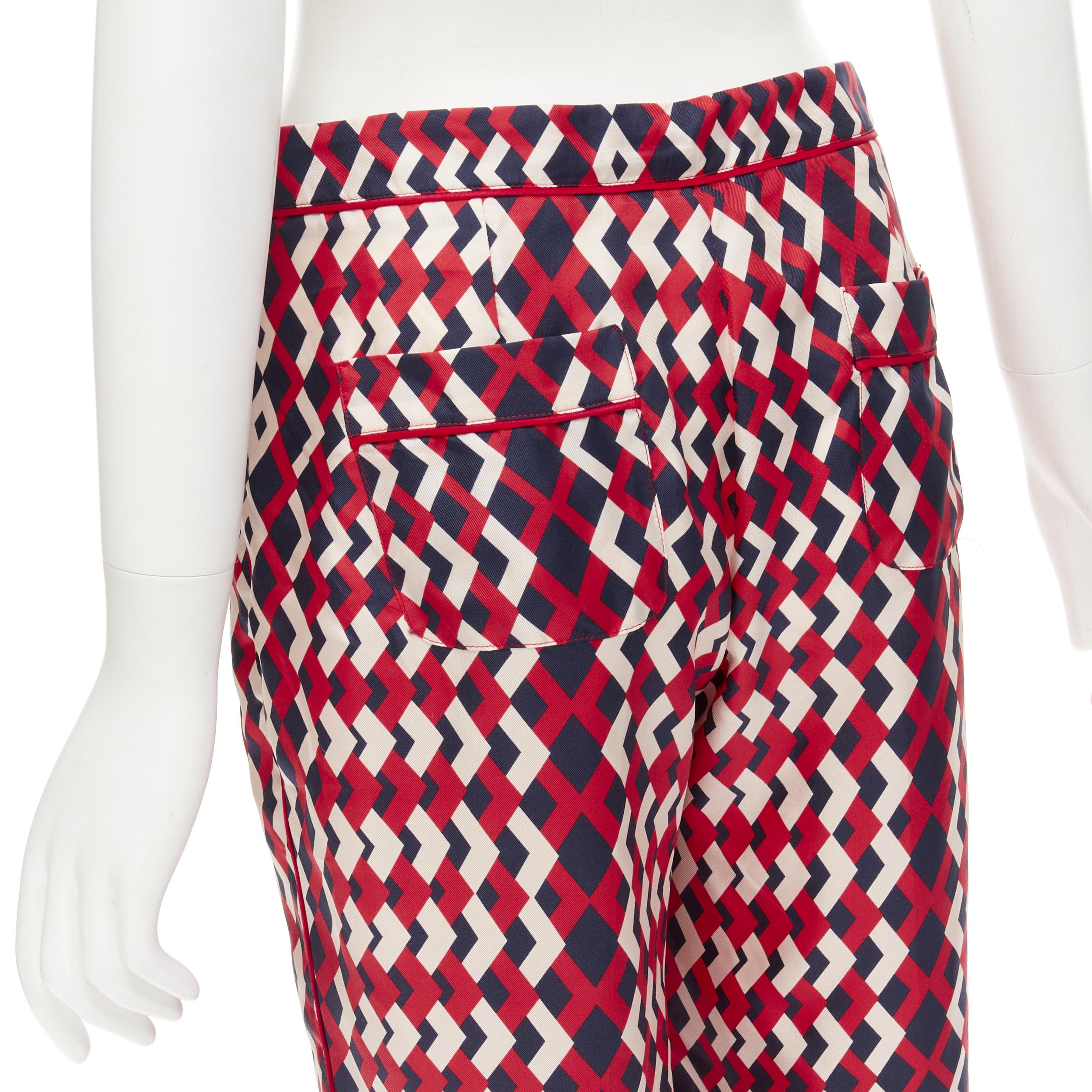 new FOR RESTLESS SLEEPER FRS 100% silk blue red geometric print pants L For Sale 1