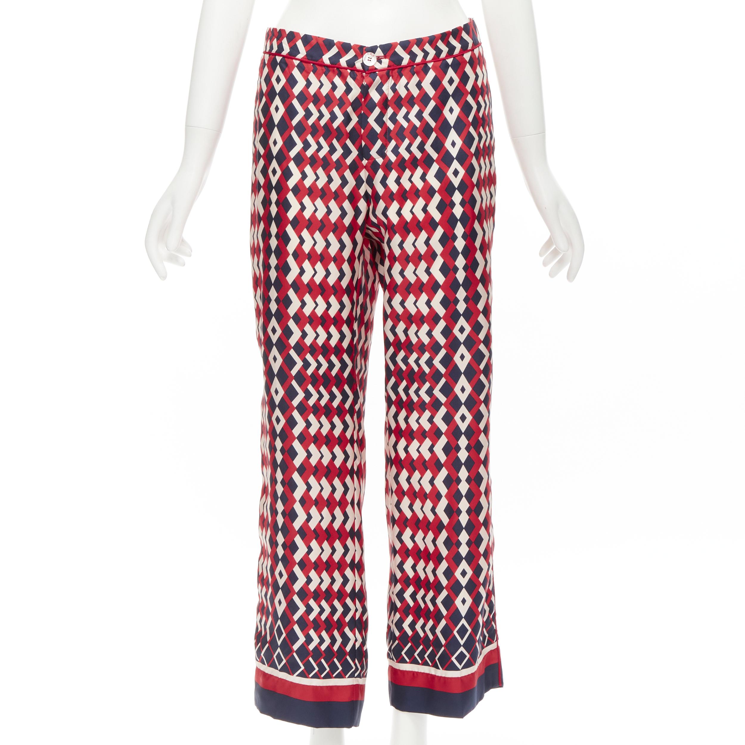 new FOR RESTLESS SLEEPER FRS 100% silk blue red geometric print pants L For Sale