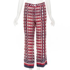 NOUVEAU pantalon résille à imprimé géométrique bleu et rouge 100 % soie L