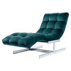 Neu Waldgrüner Samt Milo Baughman Style Wave Chaise Lounge von Carsons