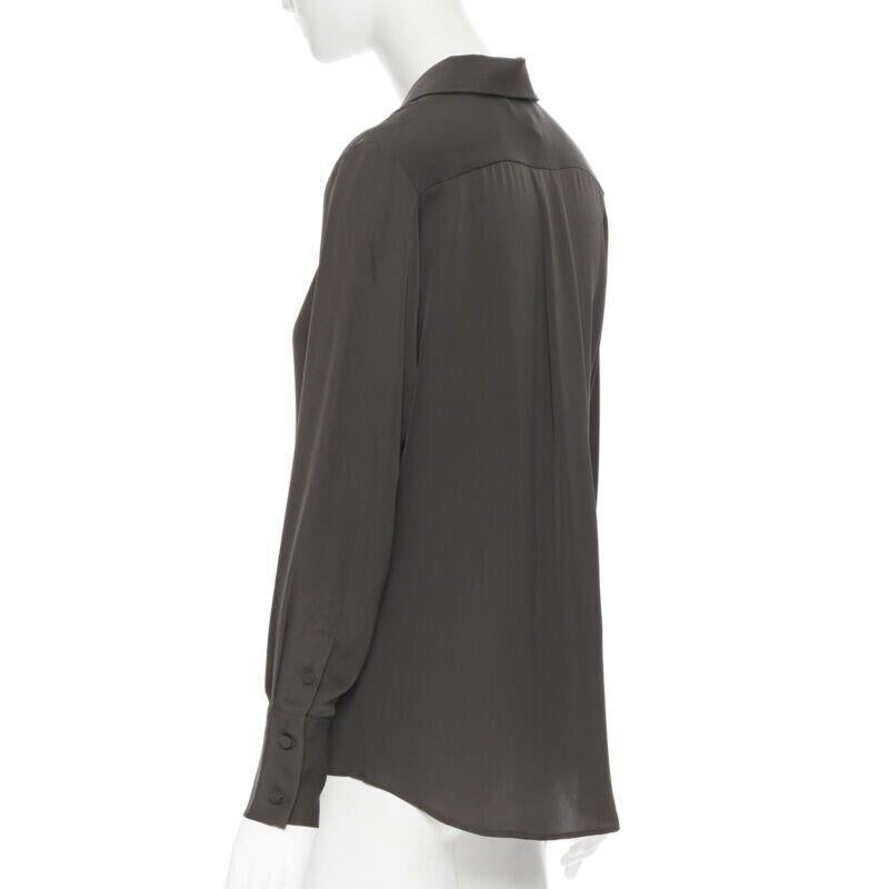 new FRAME Dark Moss green 100% silk spread collar popover shirt blouse XS For Sale 1