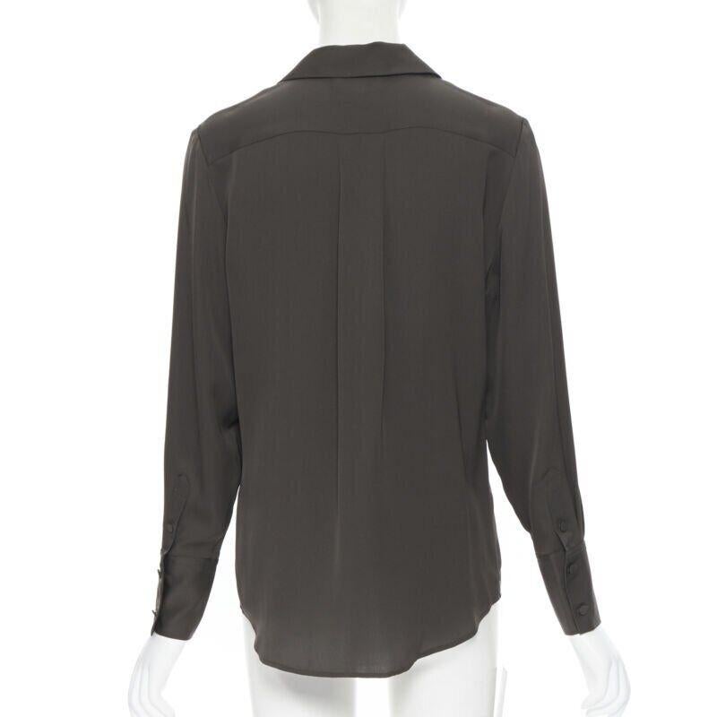 new FRAME Dark Moss green 100% silk spread collar popover shirt blouse XS For Sale 2