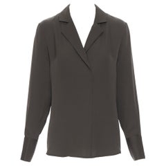 new FRAME Dark Moss green 100% silk spread collar popover shirt blouse XS