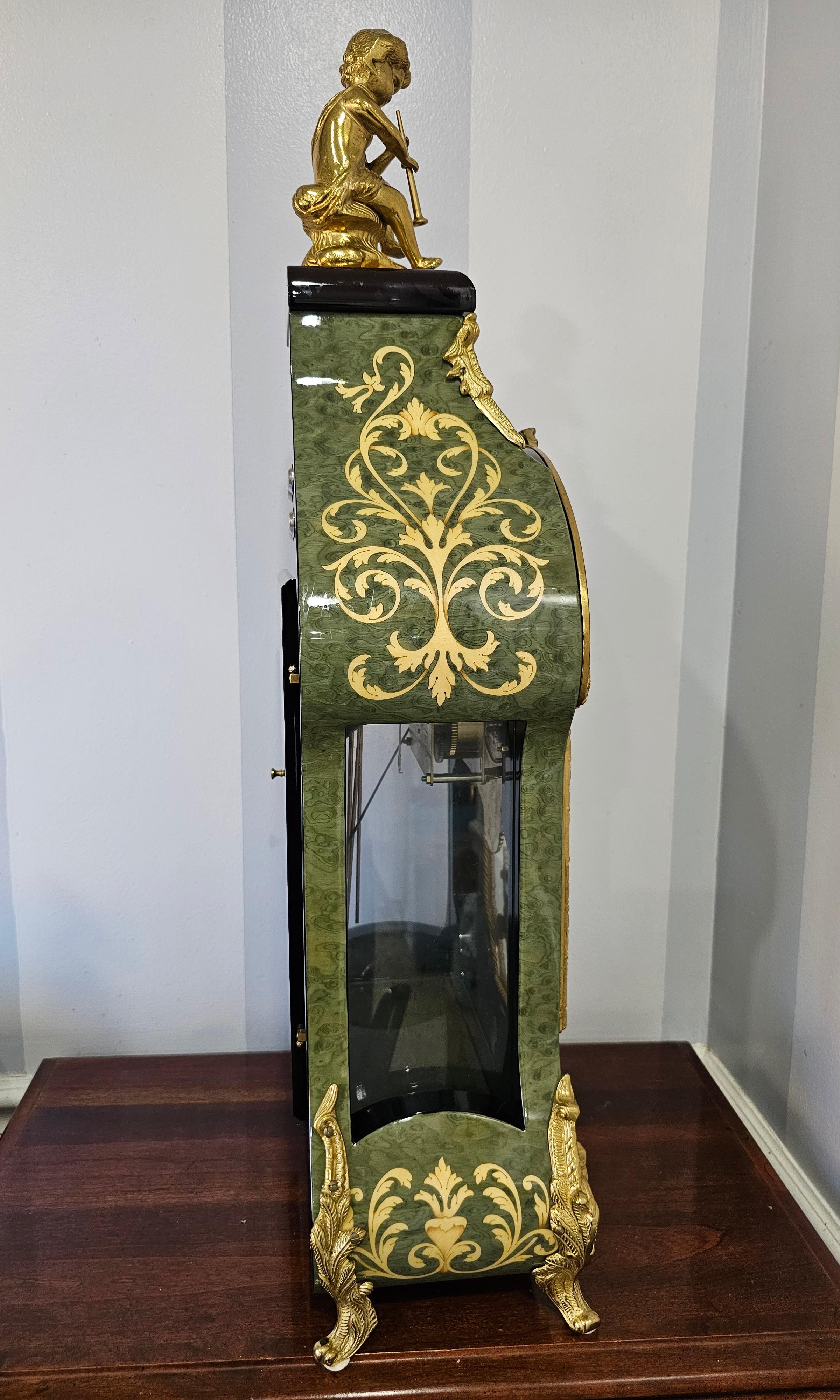 Post-Modern New Franz Hermle Mantel Clock in DeArt Italian Fine Marquetry and Ormolu Case For Sale