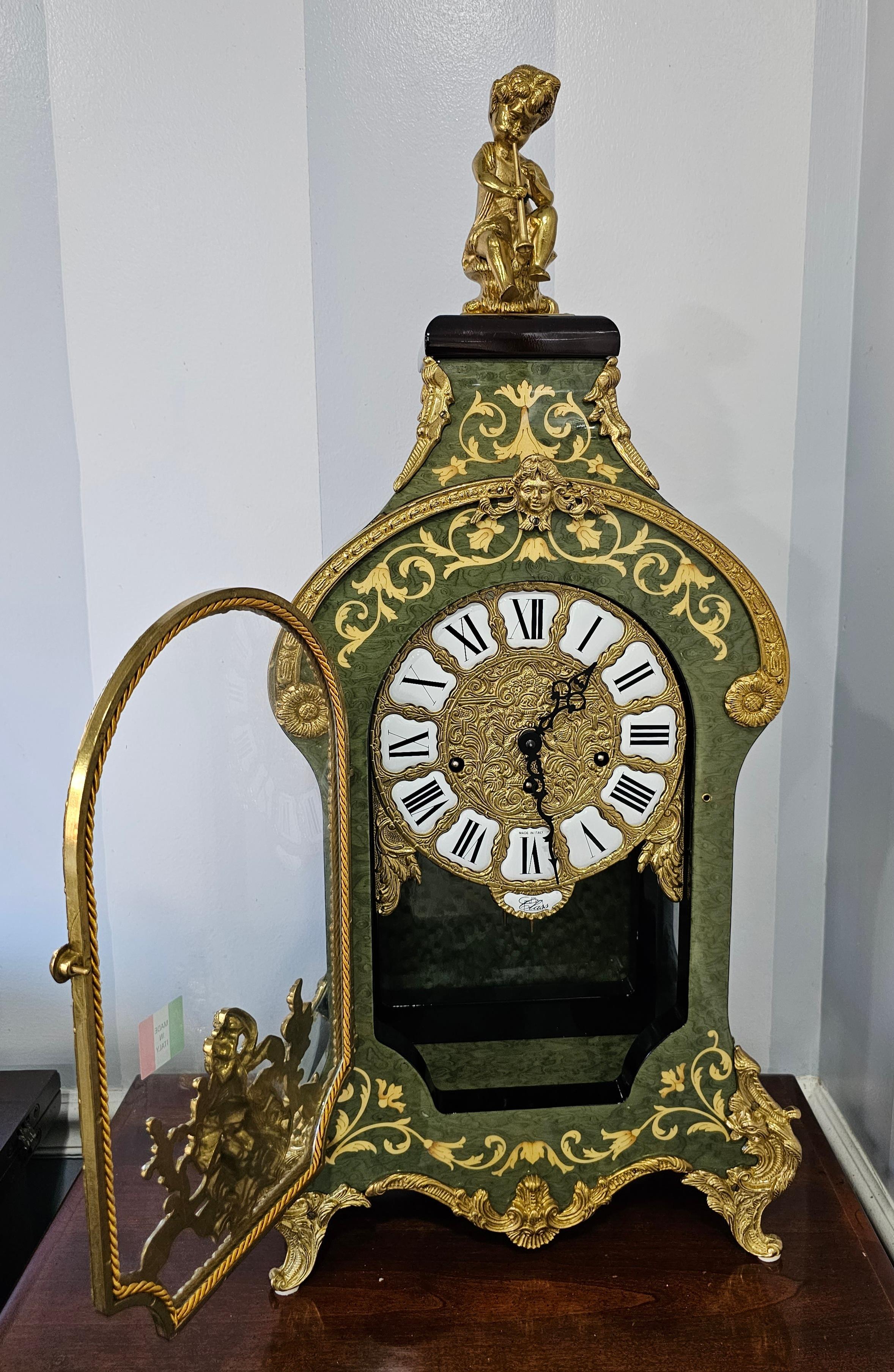 Post-Modern New Franz Hermle Mantel Clock in DeArt Italian Fine Marquetry and Ormolu Case For Sale