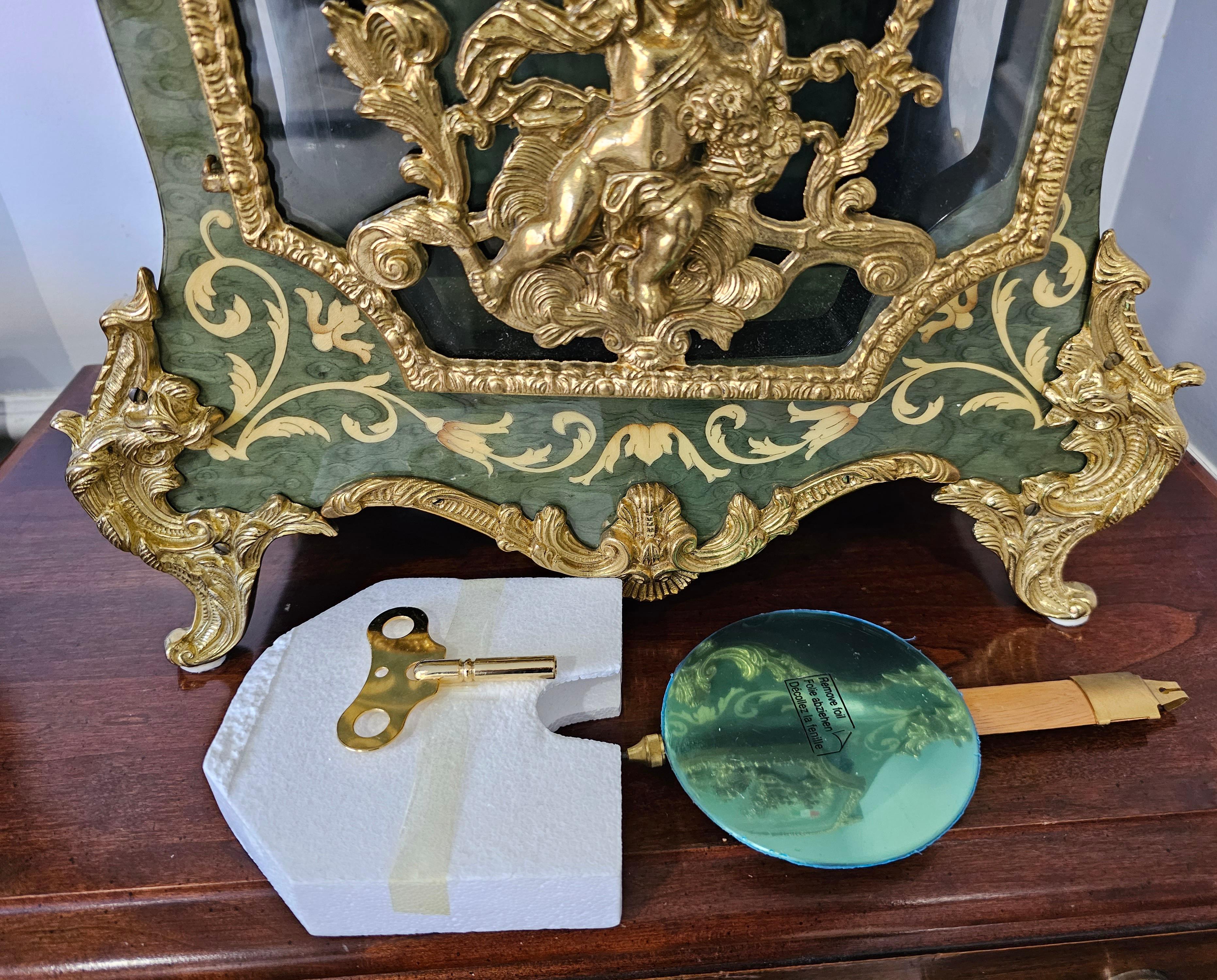 New Franz Hermle Mantel Clock in DeArt Italian Fine Marquetry and Ormolu Case For Sale 1