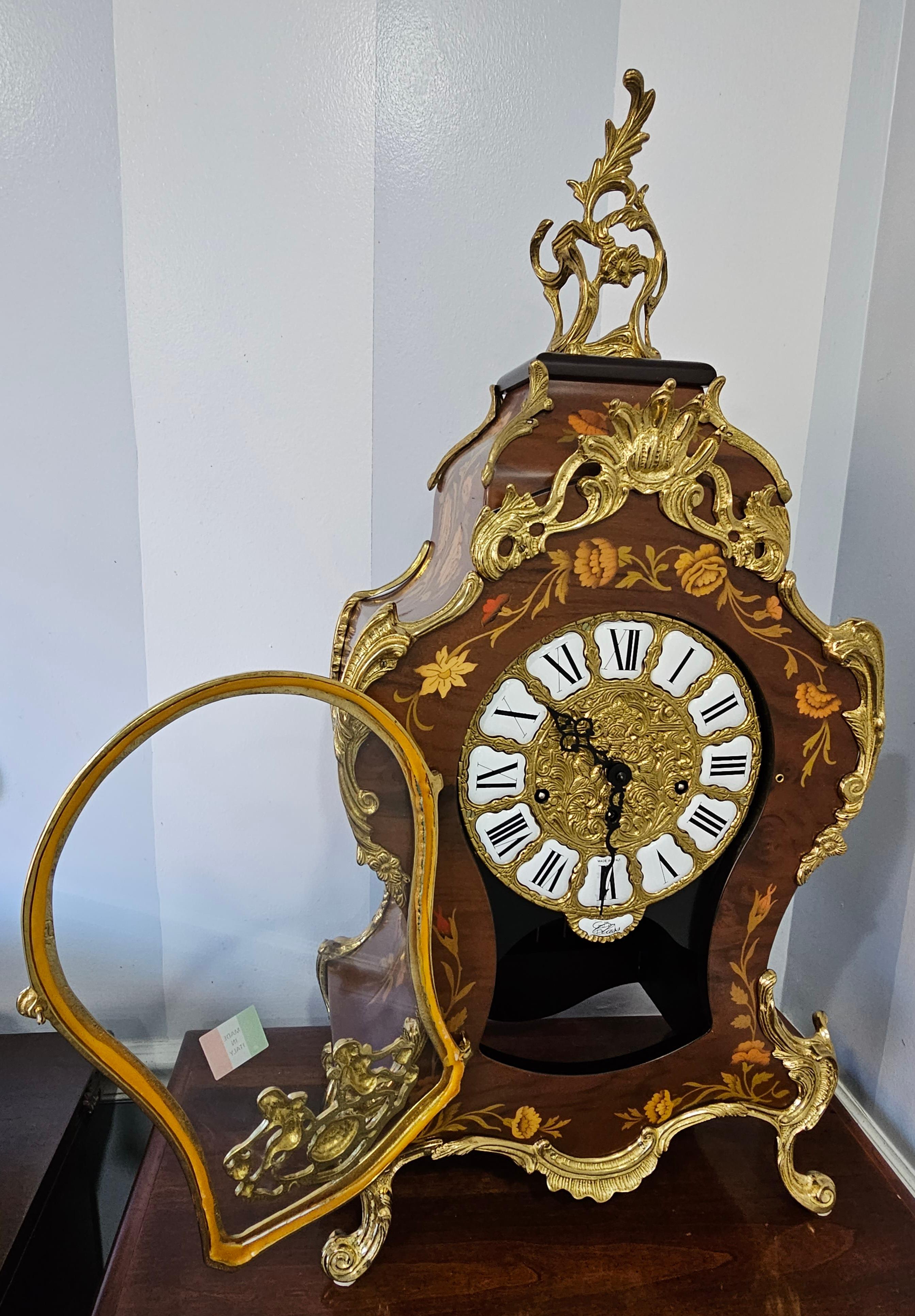 Post-Modern New Franz Hermle Mantel Clock in DeArt Italian Fine Marquetry and Ormolu Case, N For Sale