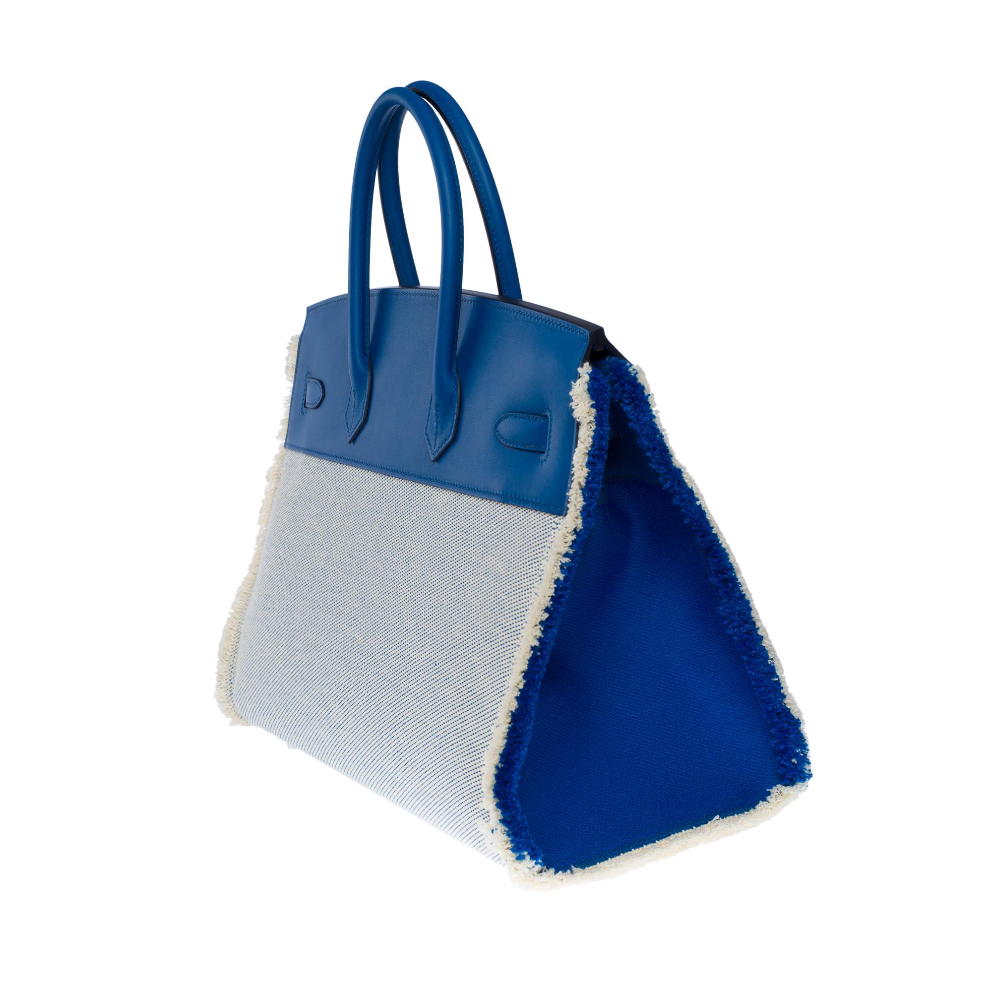 New Fray Fray Hermès Birkin 35 handbag in beige canvas/blue swift leather, SHW In New Condition In Paris, IDF