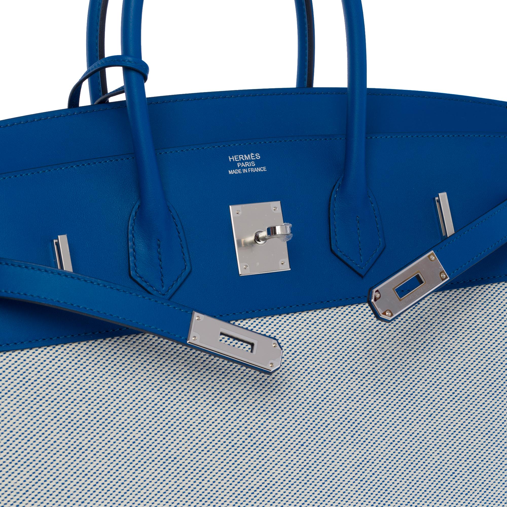 Women's or Men's New Fray Fray Hermès Birkin 35 handbag in beige canvas/blue swift leather, SHW