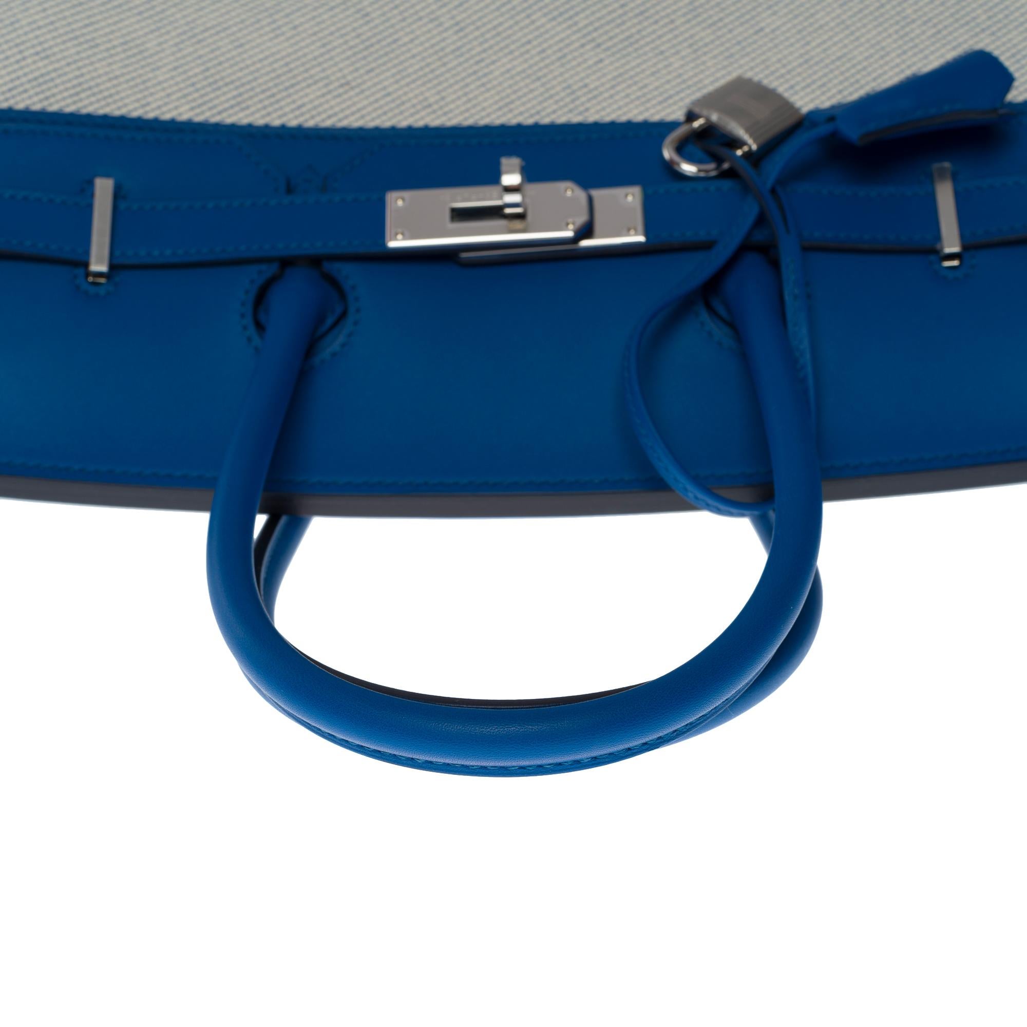 New Fray Fray Hermès Birkin 35 handbag in beige canvas/blue swift leather, SHW 3