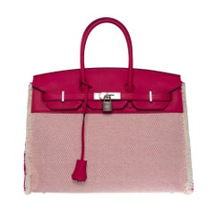 New Fray Fray Hermès Birkin 35 handbag in beige canvas/Pink swift leather, SHW