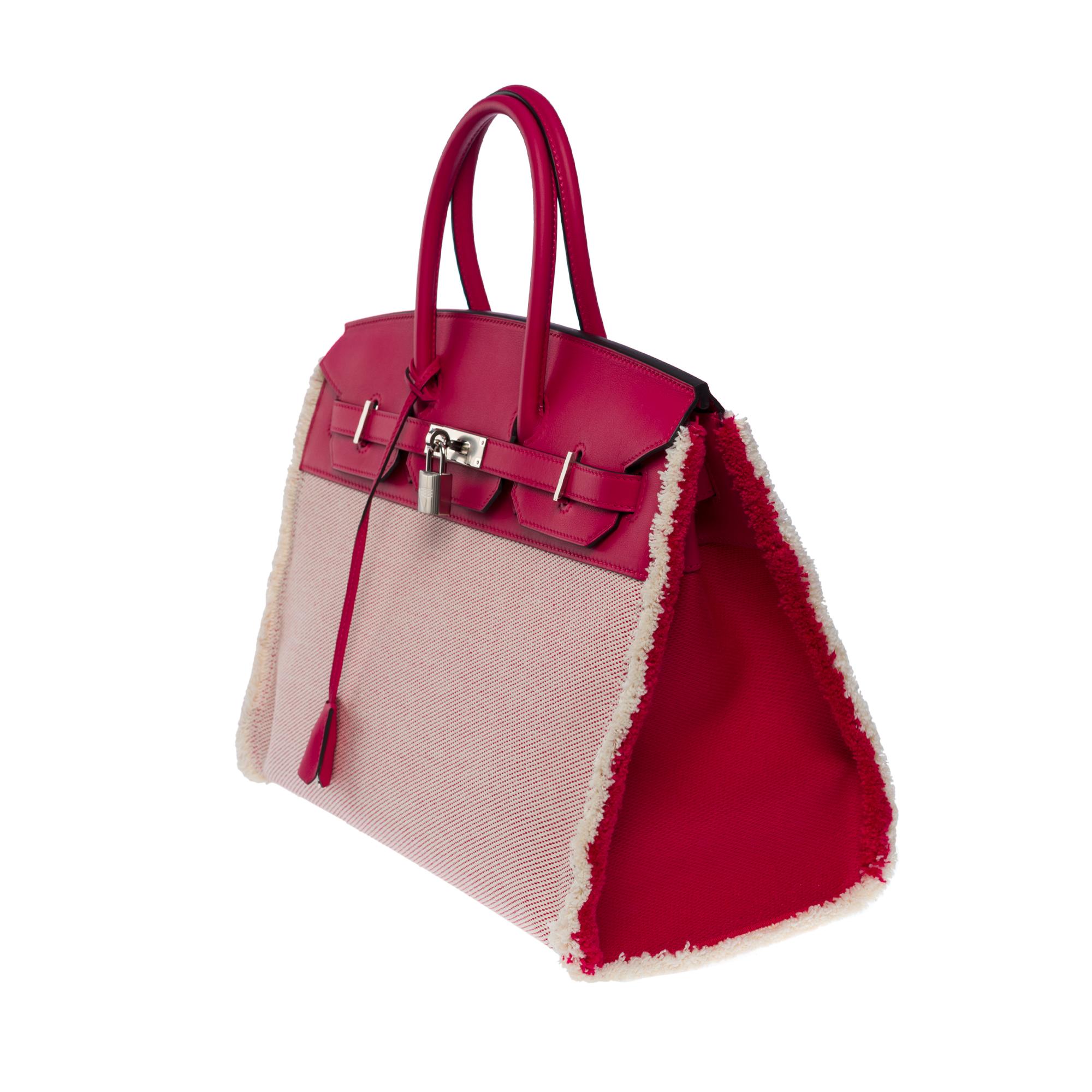 New Fray Fray Hermès Birkin 35 handbag in beige canvas/Pink swift leather, SHW In New Condition For Sale In Paris, IDF