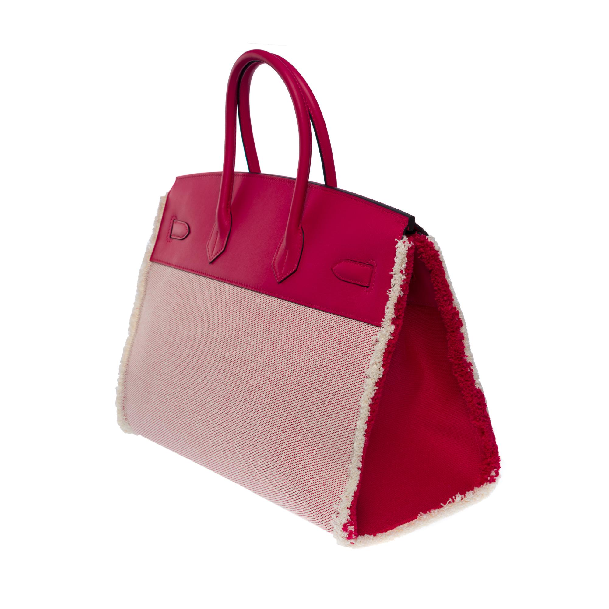 Neu Fray Fray Hermès Birkin 35 Handtasche in beige Leinwand / rosa Swift Leder, SHW für Damen oder Herren im Angebot