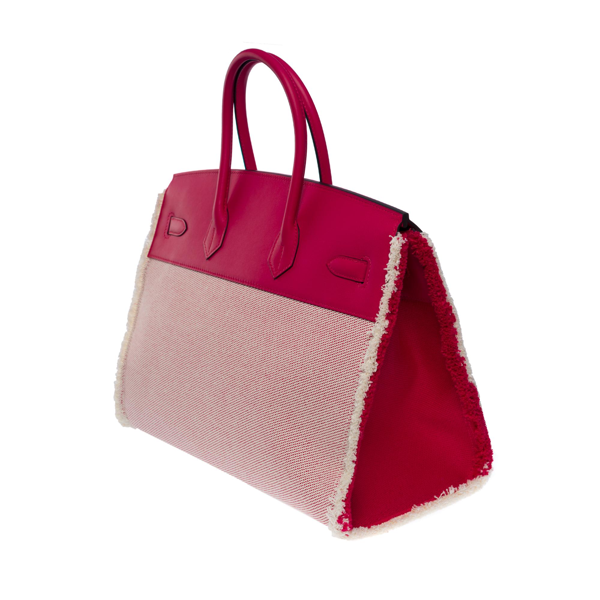 Nouveau Fray Fray Sac à main Hermès Birkin 35 en toile beige/cuir swift rose, SHW Unisexe en vente