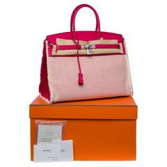 New Fray Fray Hermès Birkin 35 handbag in beige canvas/Pink swift leather, SHW