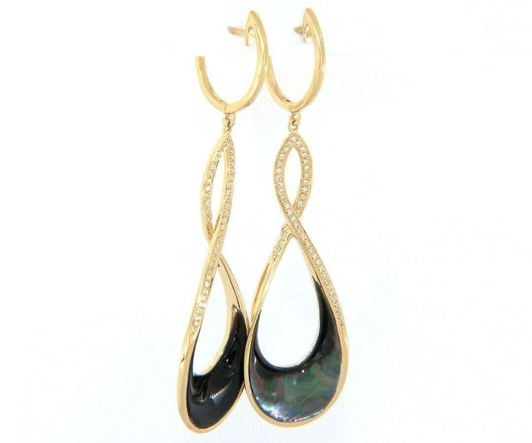 New Frederic Sage 0.19ctw Diamond Eternity Black Mother of Pearl Dangle Earrings In Excellent Condition For Sale In Vienna, VA